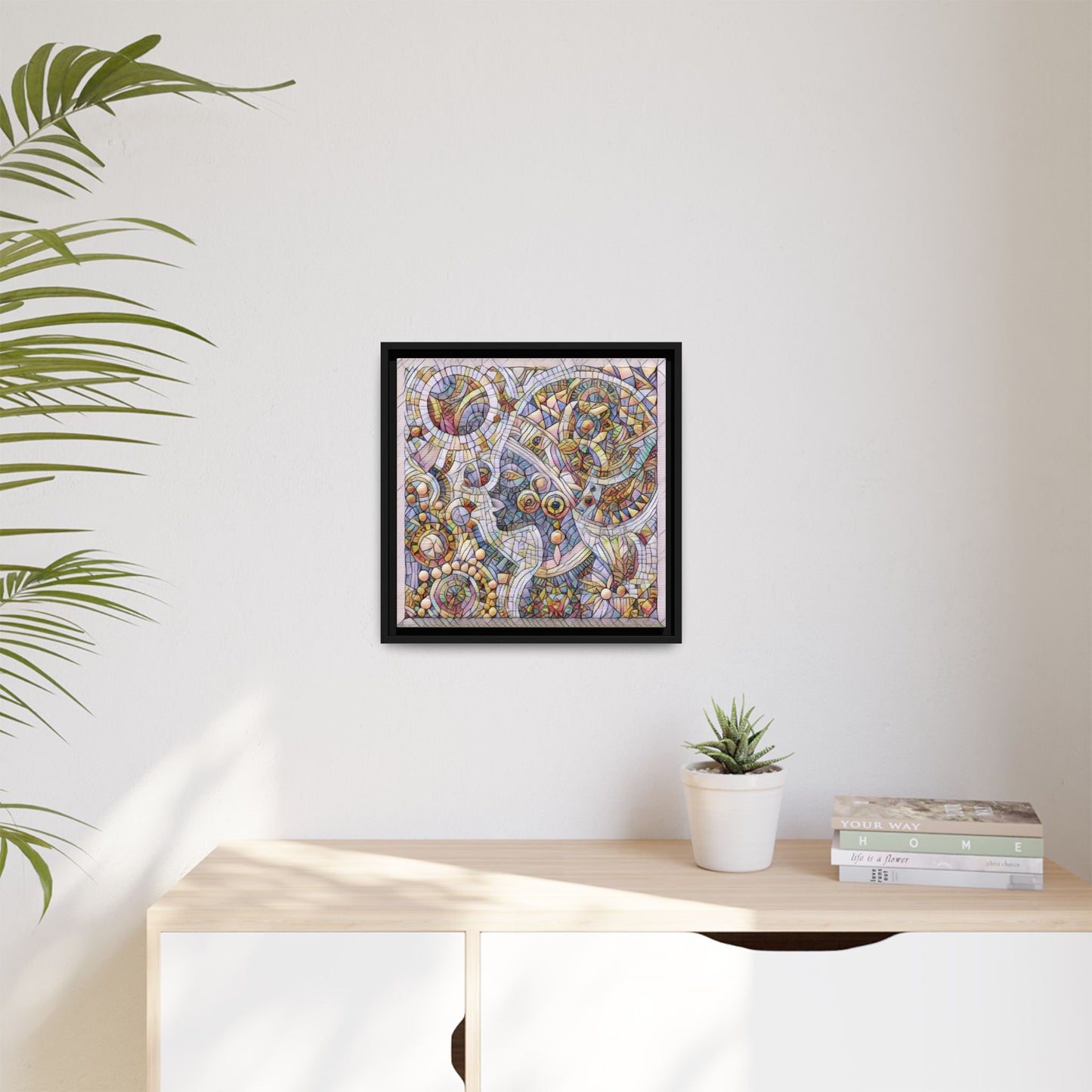 Abstract Mosaic Framed Canvas Art — Multicolor Geometric Wall Decor