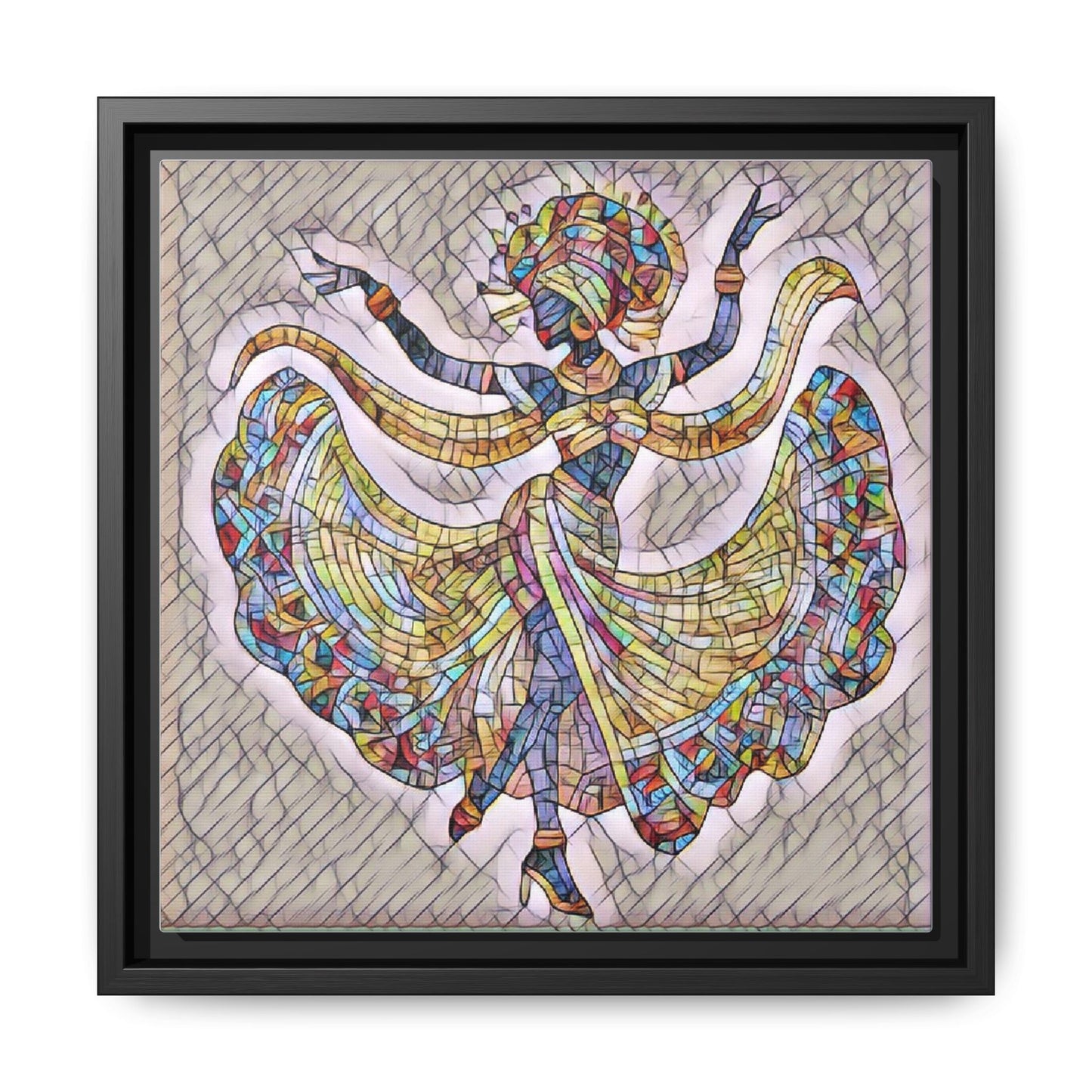 Colorful Mosaic Dancer Framed Canvas Art