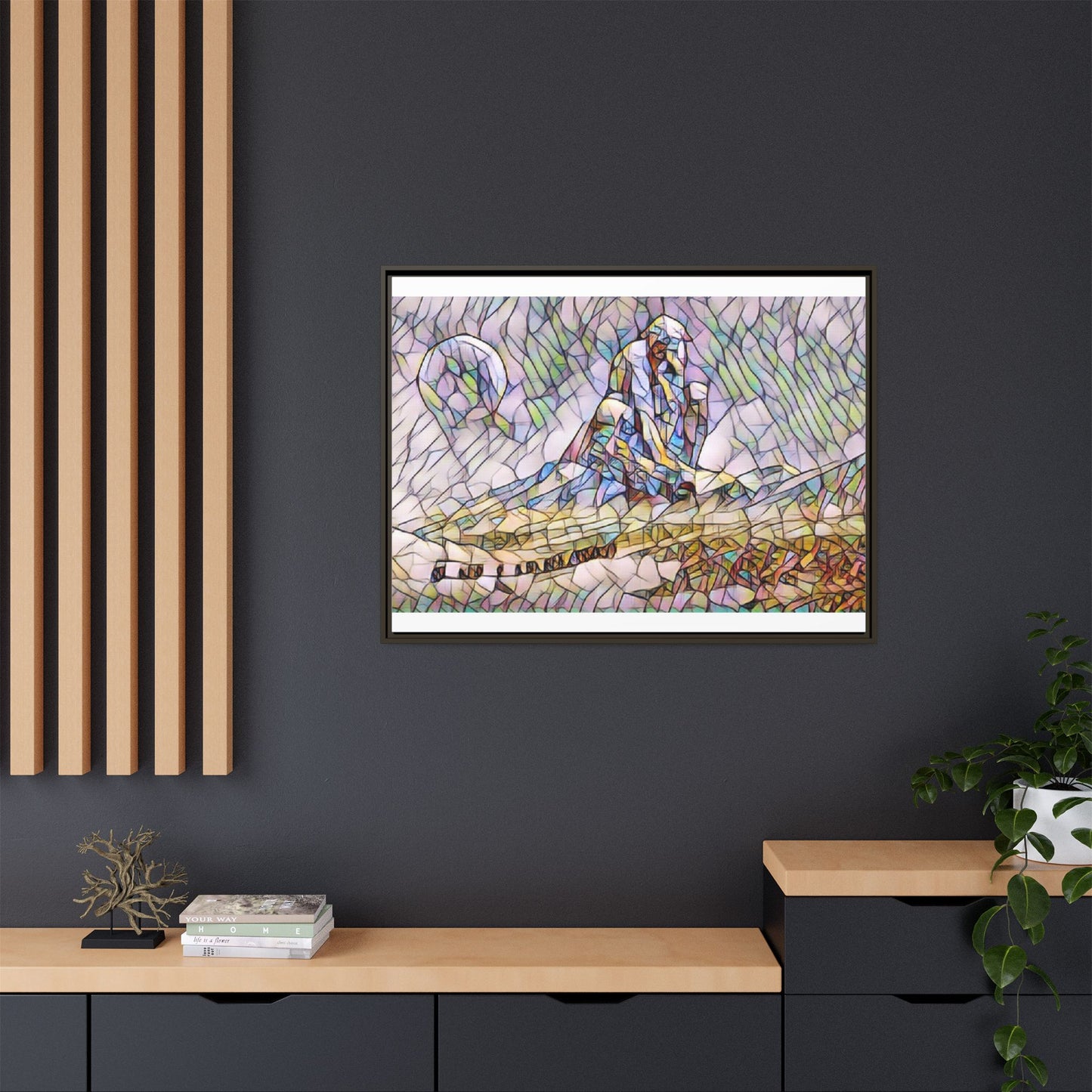 Stained-Glass Surfing Canvas Print — Framed Matte Wall Art