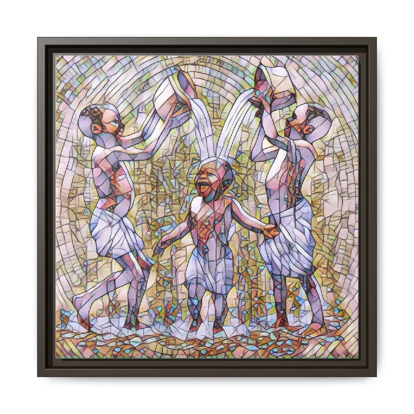 Framed Matte Canvas Art – Joyful Water Dance Family Stained-Glass Print