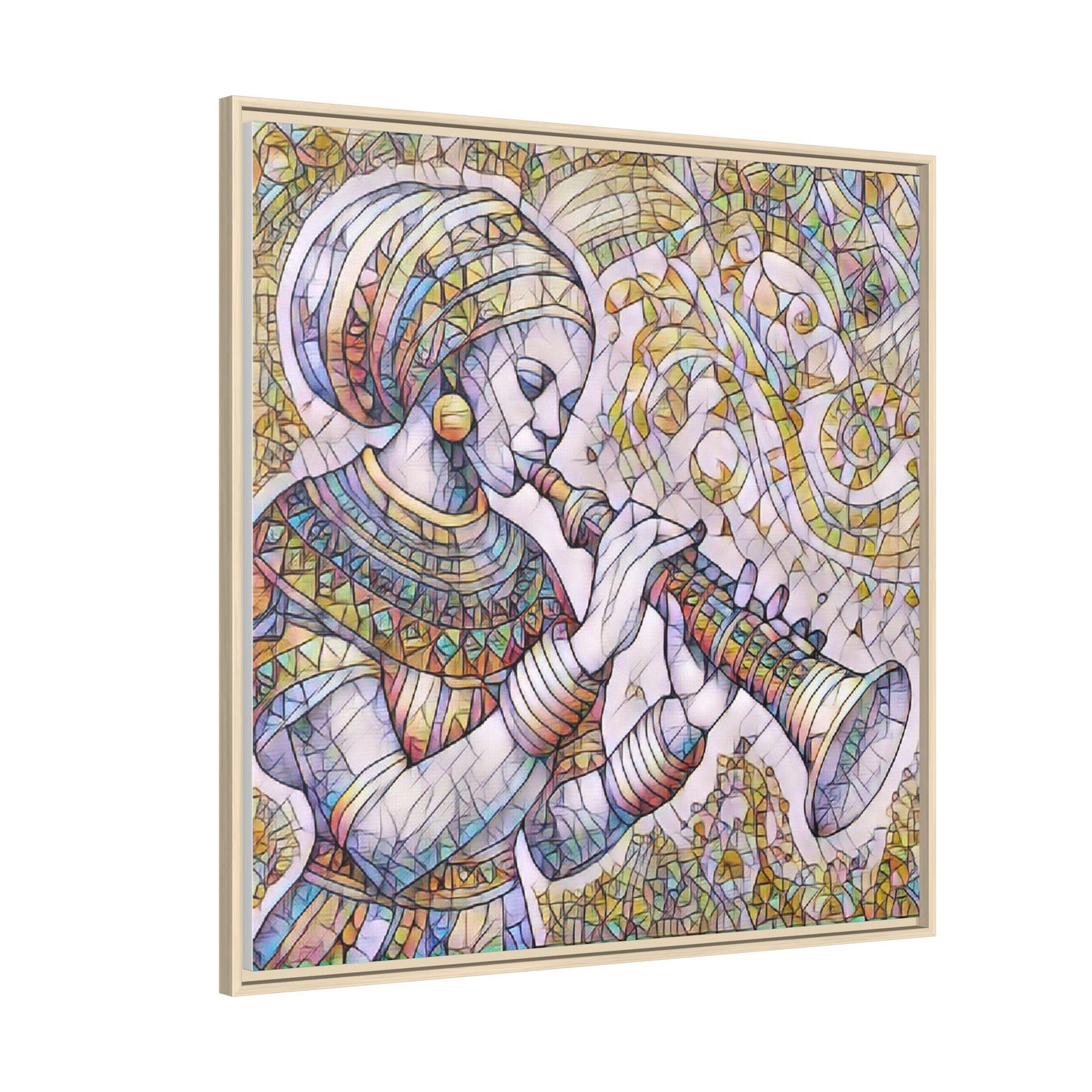 Egyptian Flutist Mosaic Matte Canvas Framed Art