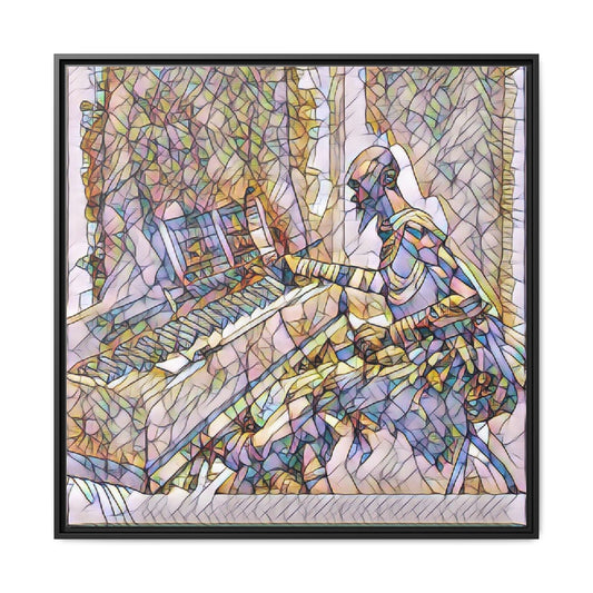 Framed Matte Canvas Art — Colorful Abstract Musician at Piano