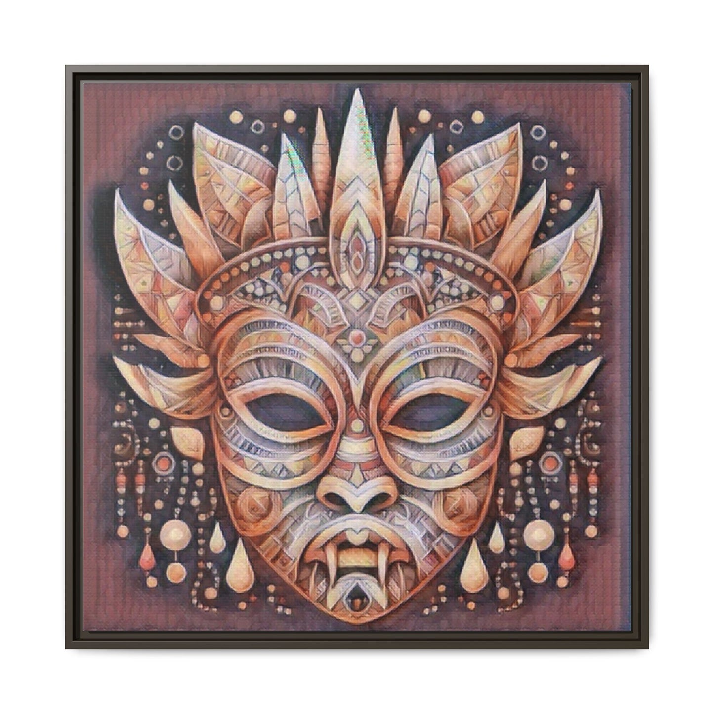 Tribal Sun Mask Framed Canvas Art — Boho Ethnic Wall Decor