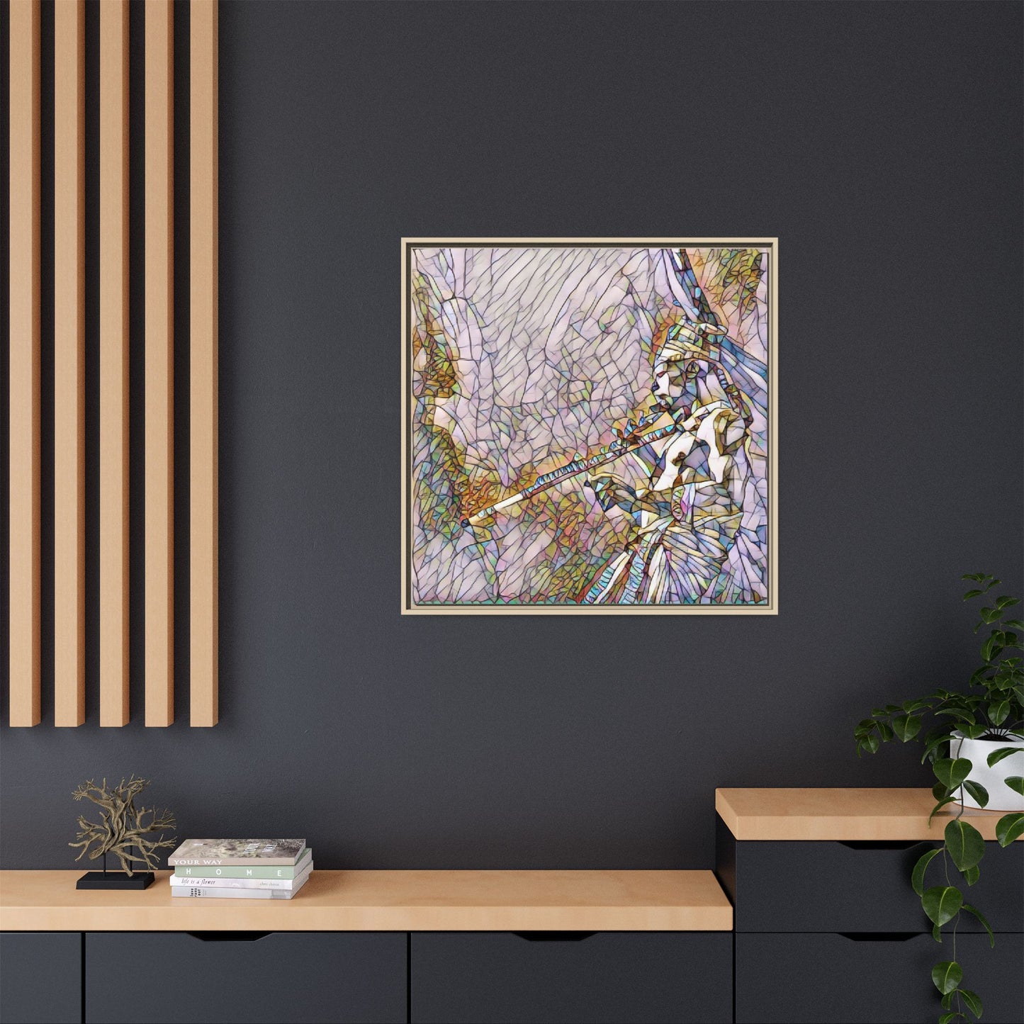 Abstract Tribal Flutist Matte Canvas Framed Wall Art