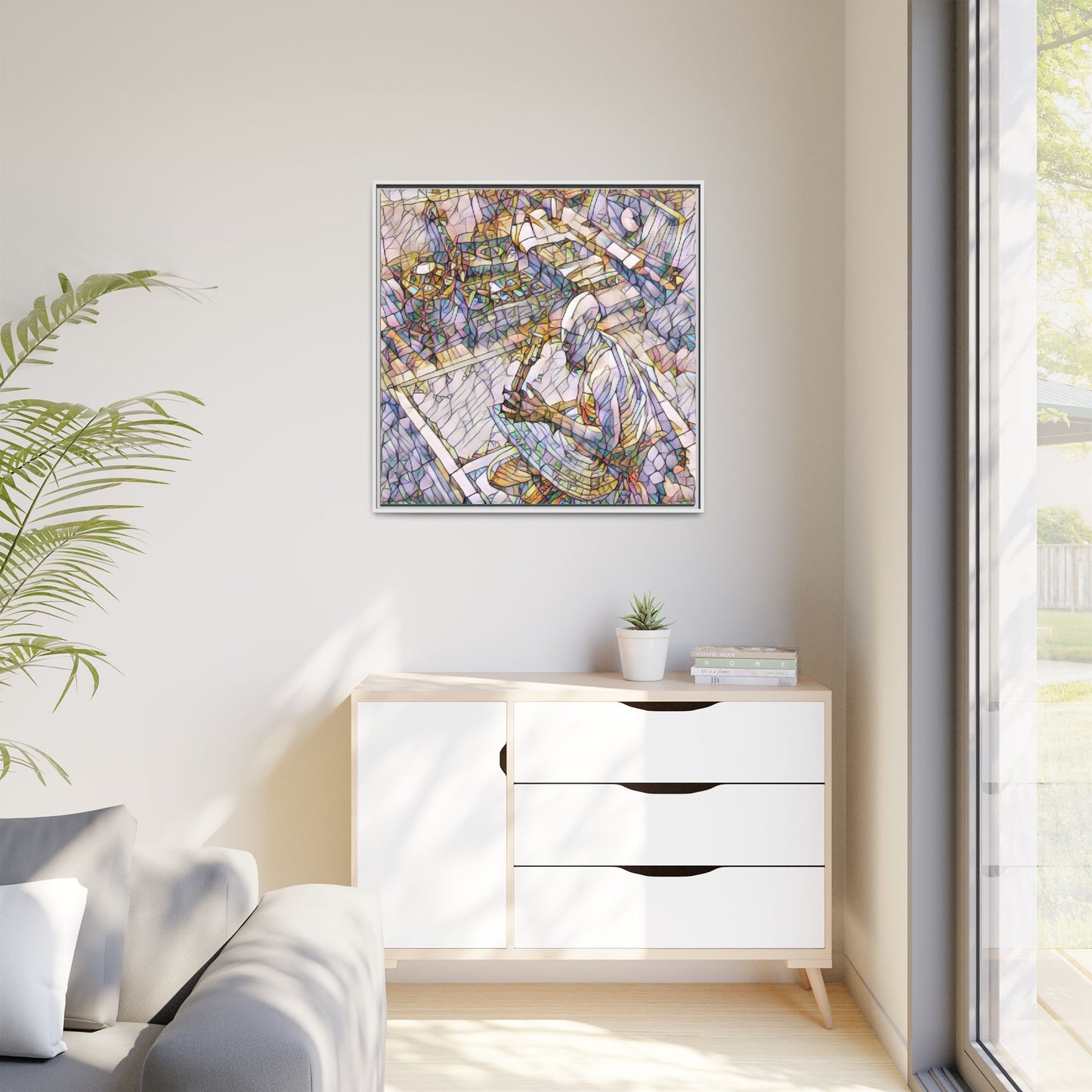 Stained-Glass DJ Matte Canvas Print (Framed) — Colorful Music Room Wall Art