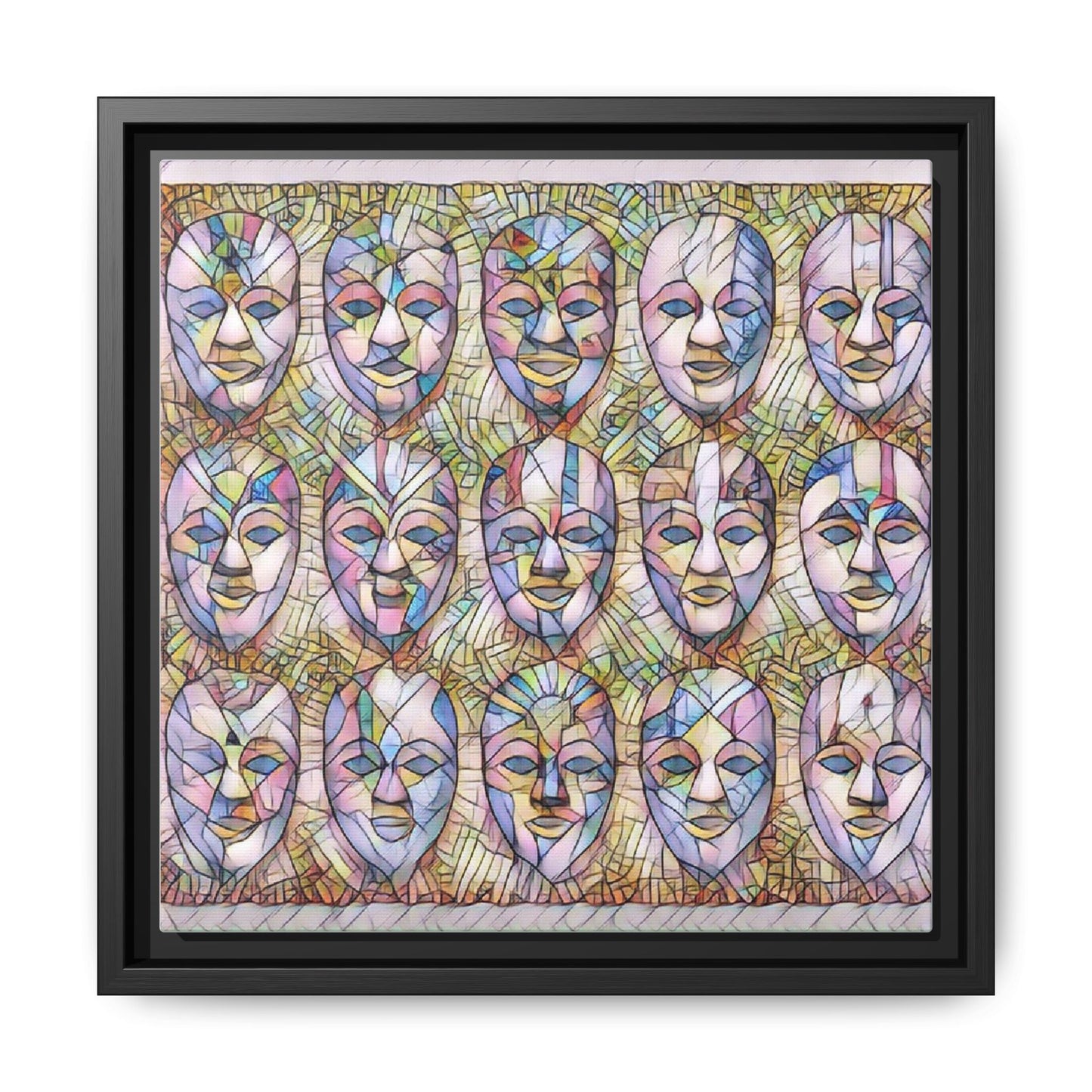 Abstract Mask Art Matte Canvas Print — Framed Multicolor Wall Art