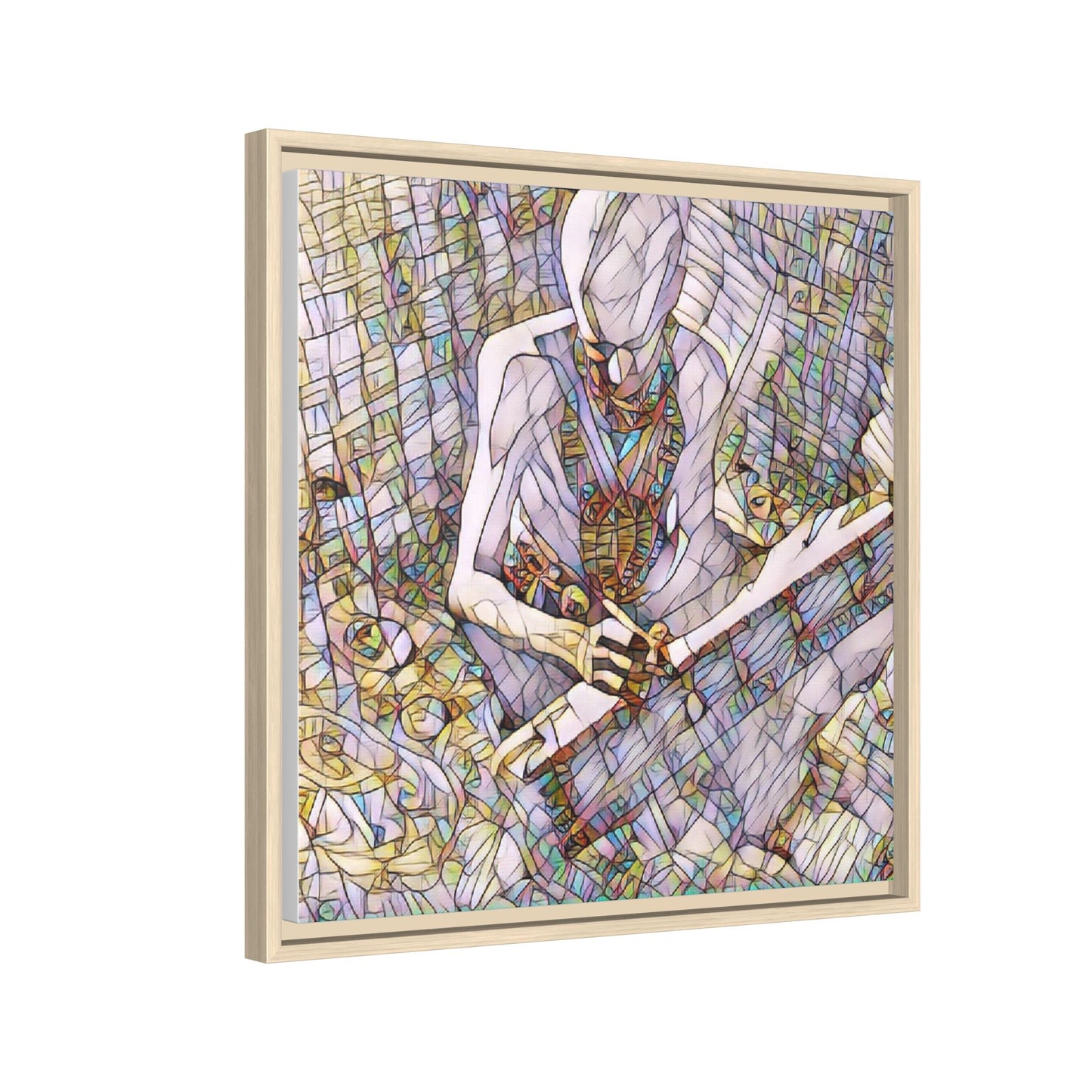 Abstract Fantasy Warrior Matte Framed Canvas — Colorful Stained-Glass Style Art