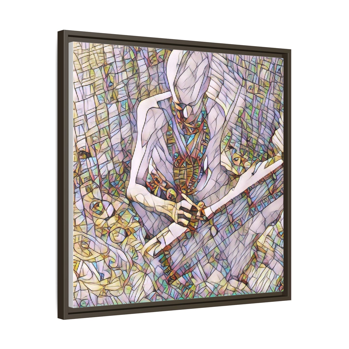 Abstract Fantasy Warrior Matte Framed Canvas — Colorful Stained-Glass Style Art