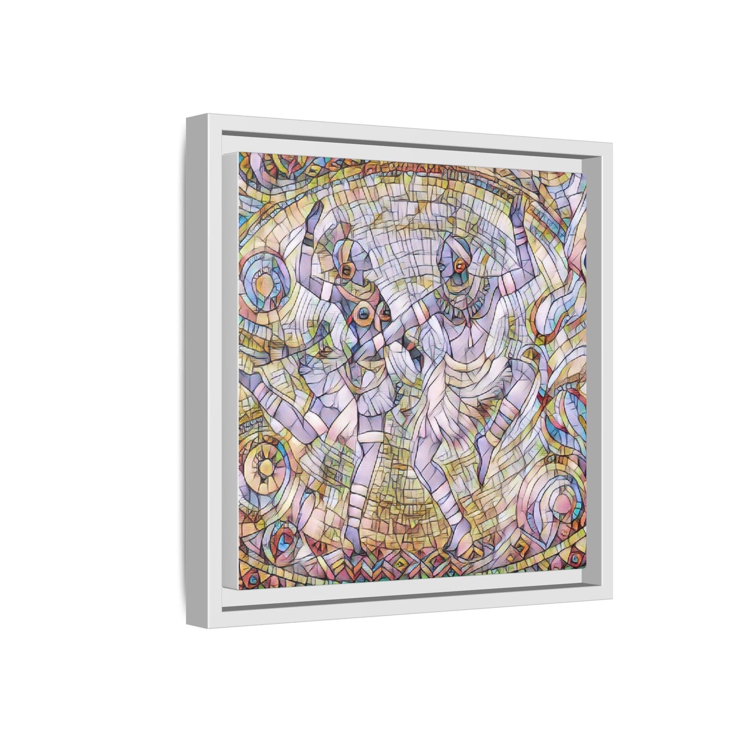 Abstract Dancers Matte Framed Canvas Wall Art — Multi‑Color Stained Glass Style