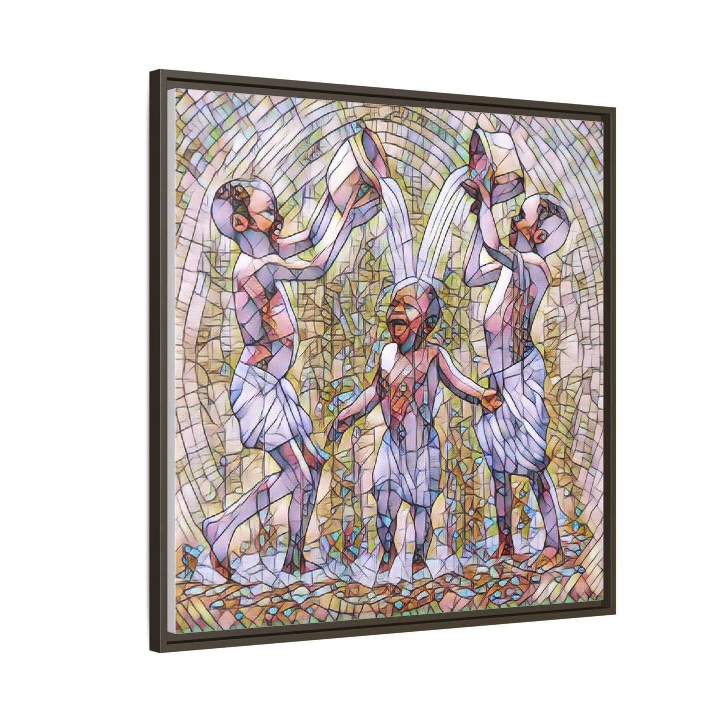 Framed Matte Canvas Art – Joyful Water Dance Family Stained-Glass Print