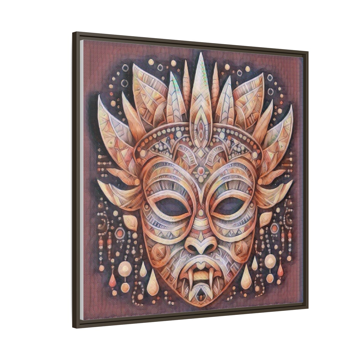 Tribal Sun Mask Framed Canvas Art — Boho Ethnic Wall Decor