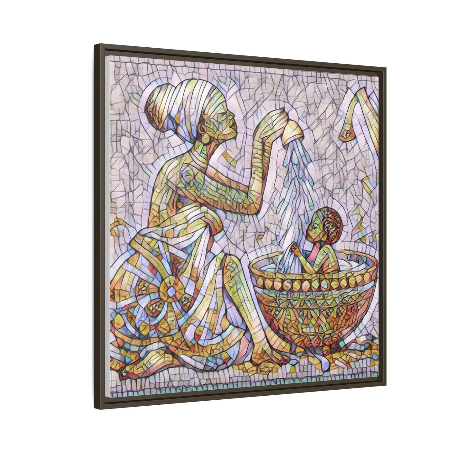African Mother and Child Mosaic Matte Canvas (Framed)