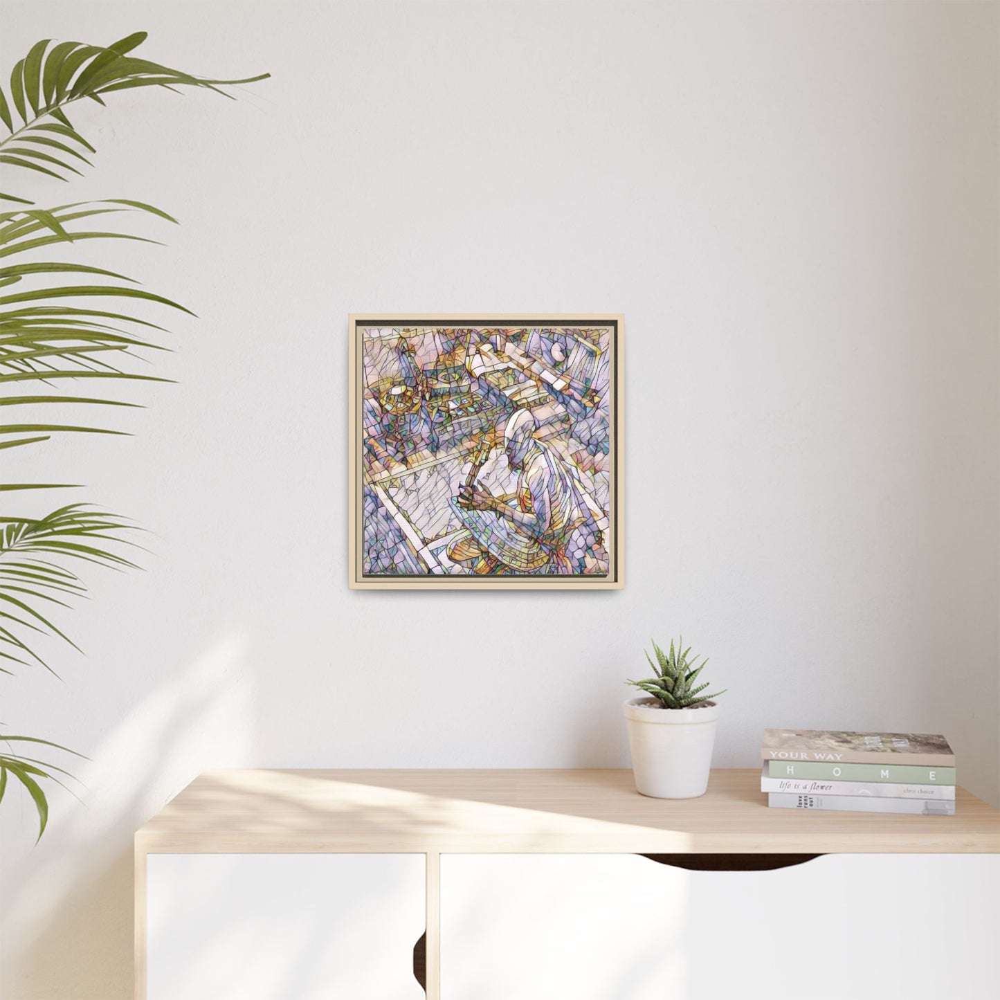 Stained-Glass DJ Matte Canvas Print (Framed) — Colorful Music Room Wall Art