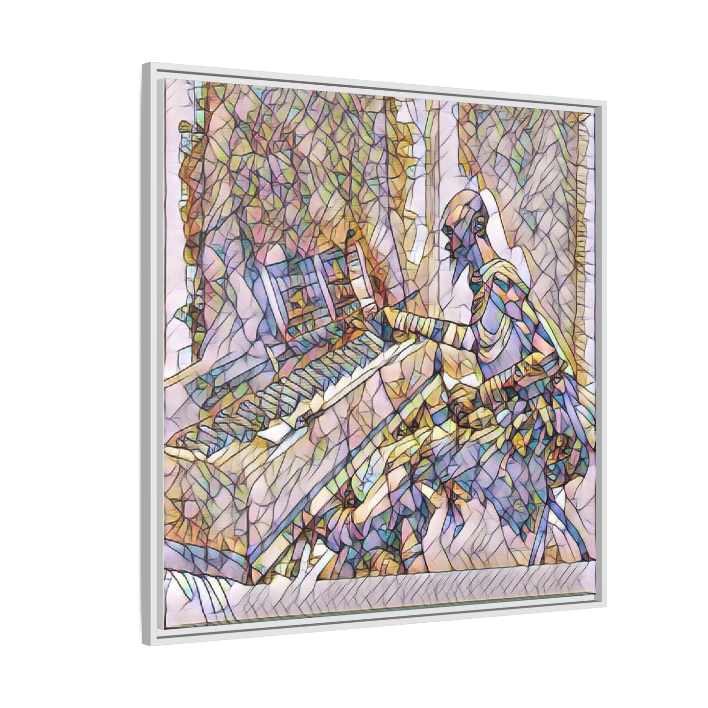 Framed Matte Canvas Art — Colorful Abstract Musician at Piano