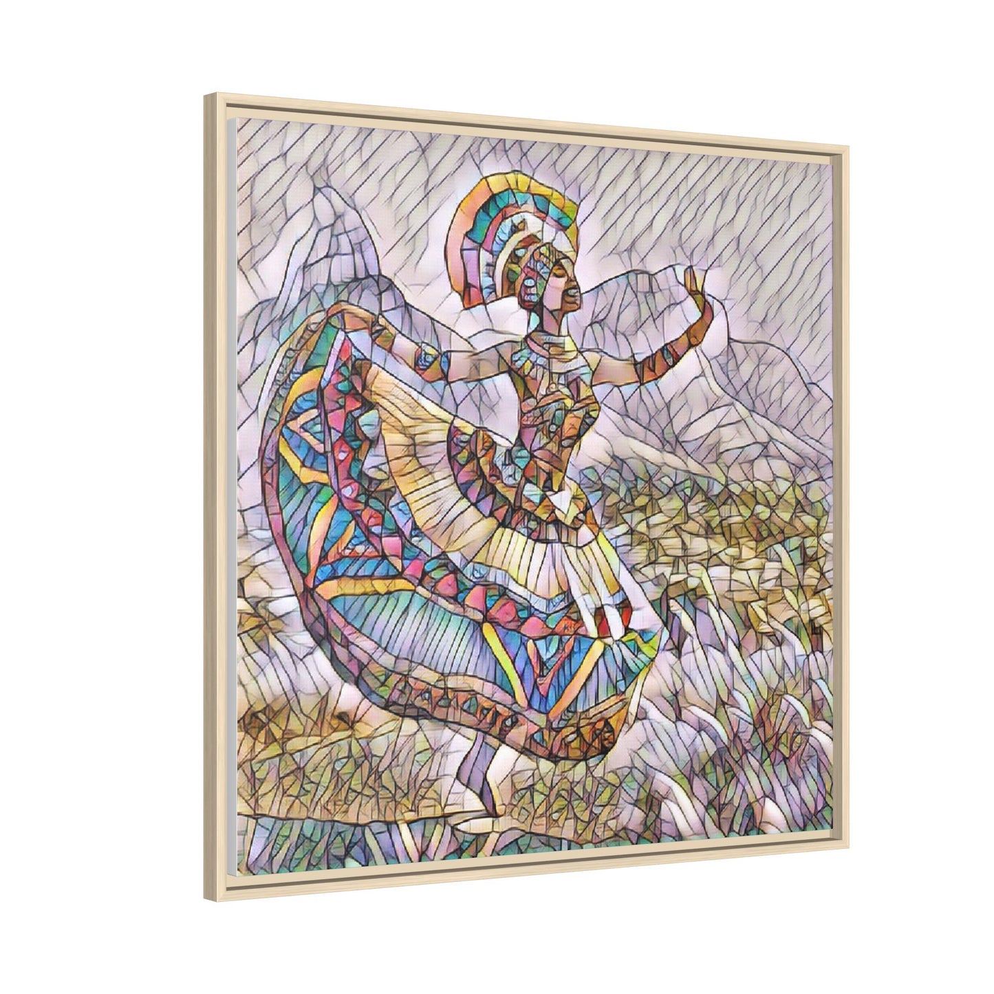 Ballerina Mosaic Framed Canvas Print — Colorful Ethnic Dance Wall Art
