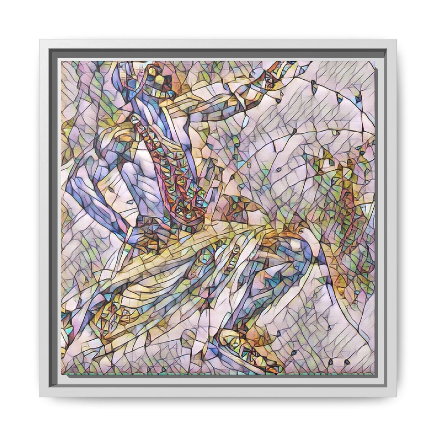 Abstract Stained-Glass Dancers — Framed Matte Canvas Art