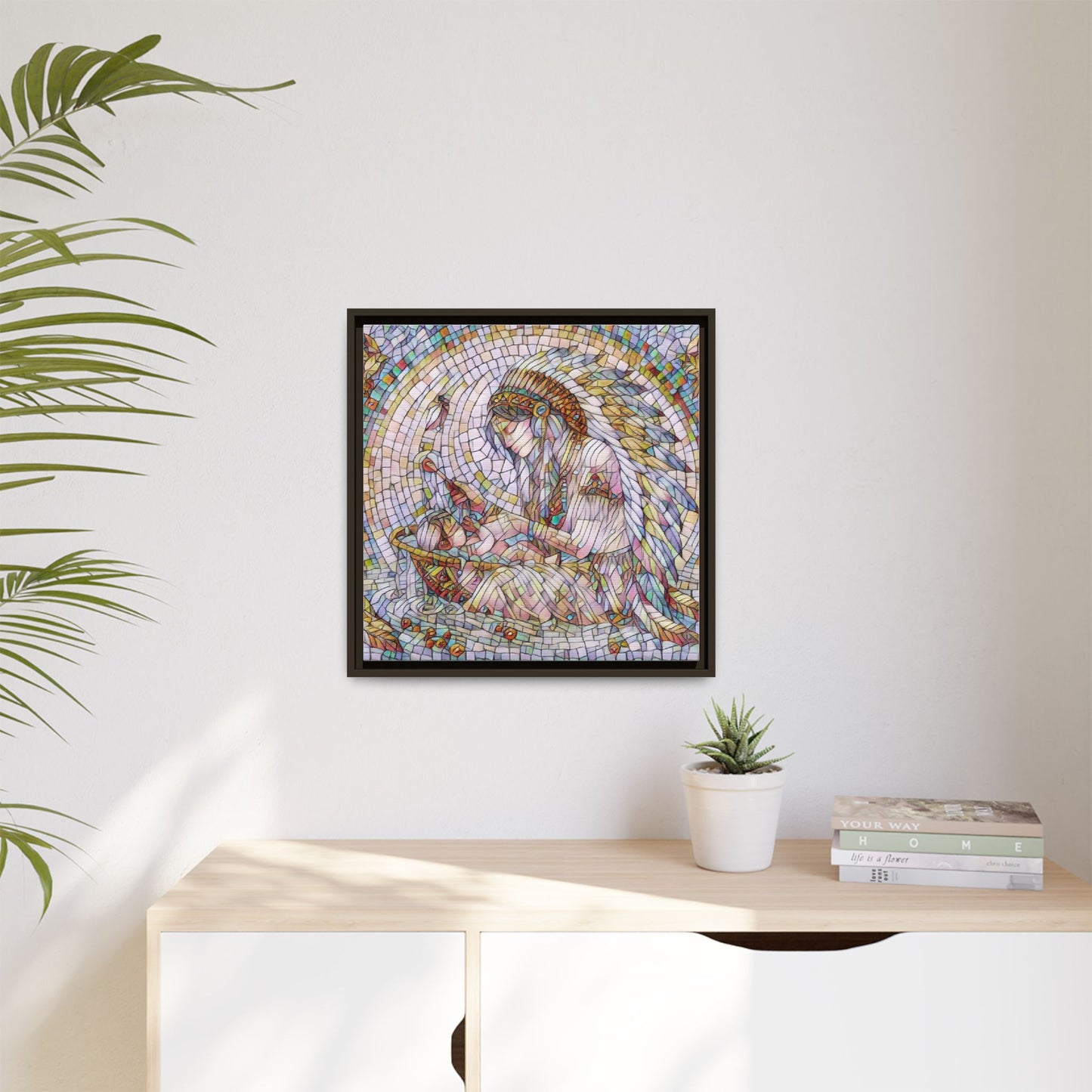 Framed Mosaic Native Mother & Child Matte Canvas Art