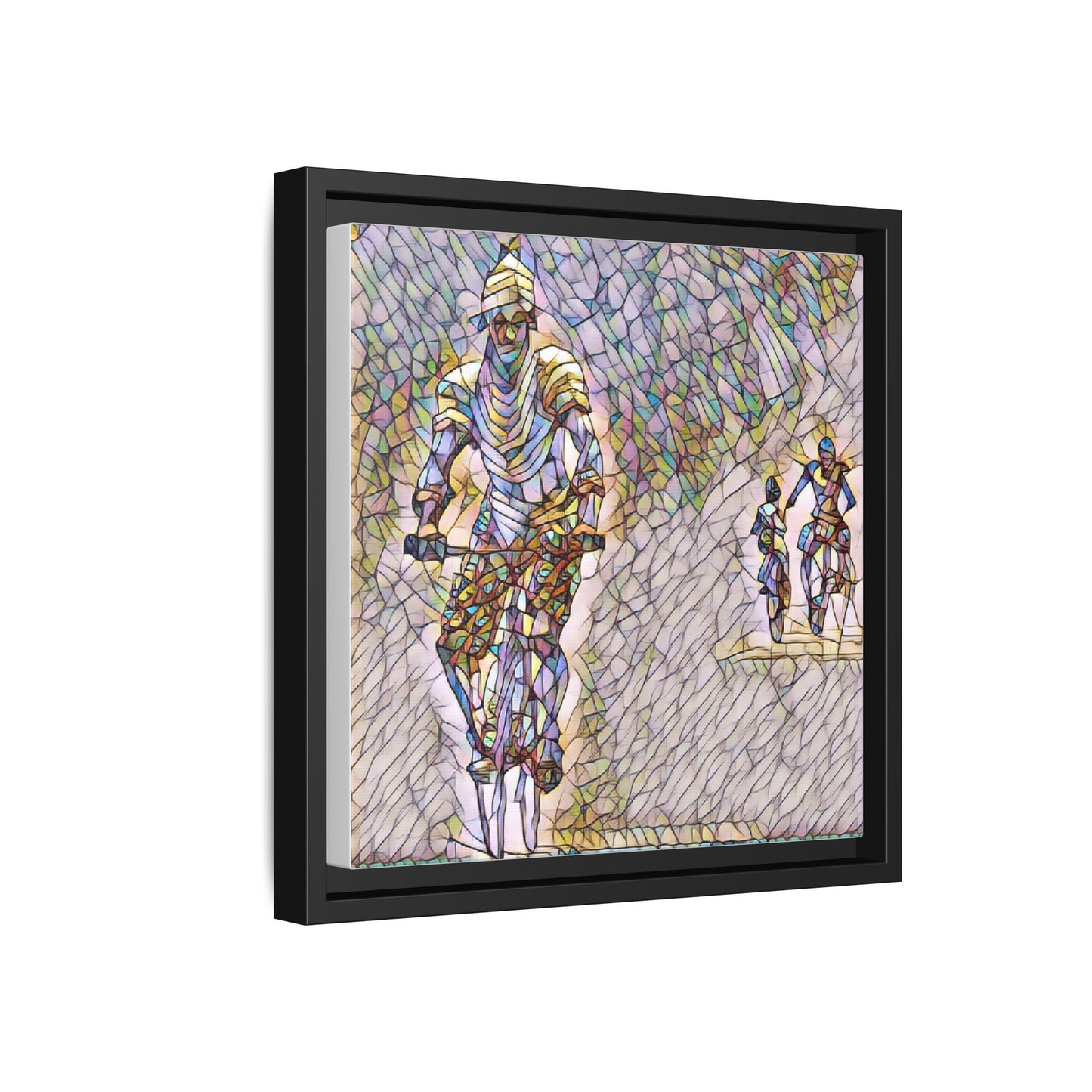 Cyclists Mosaic Matte Canvas Framed Wall Art