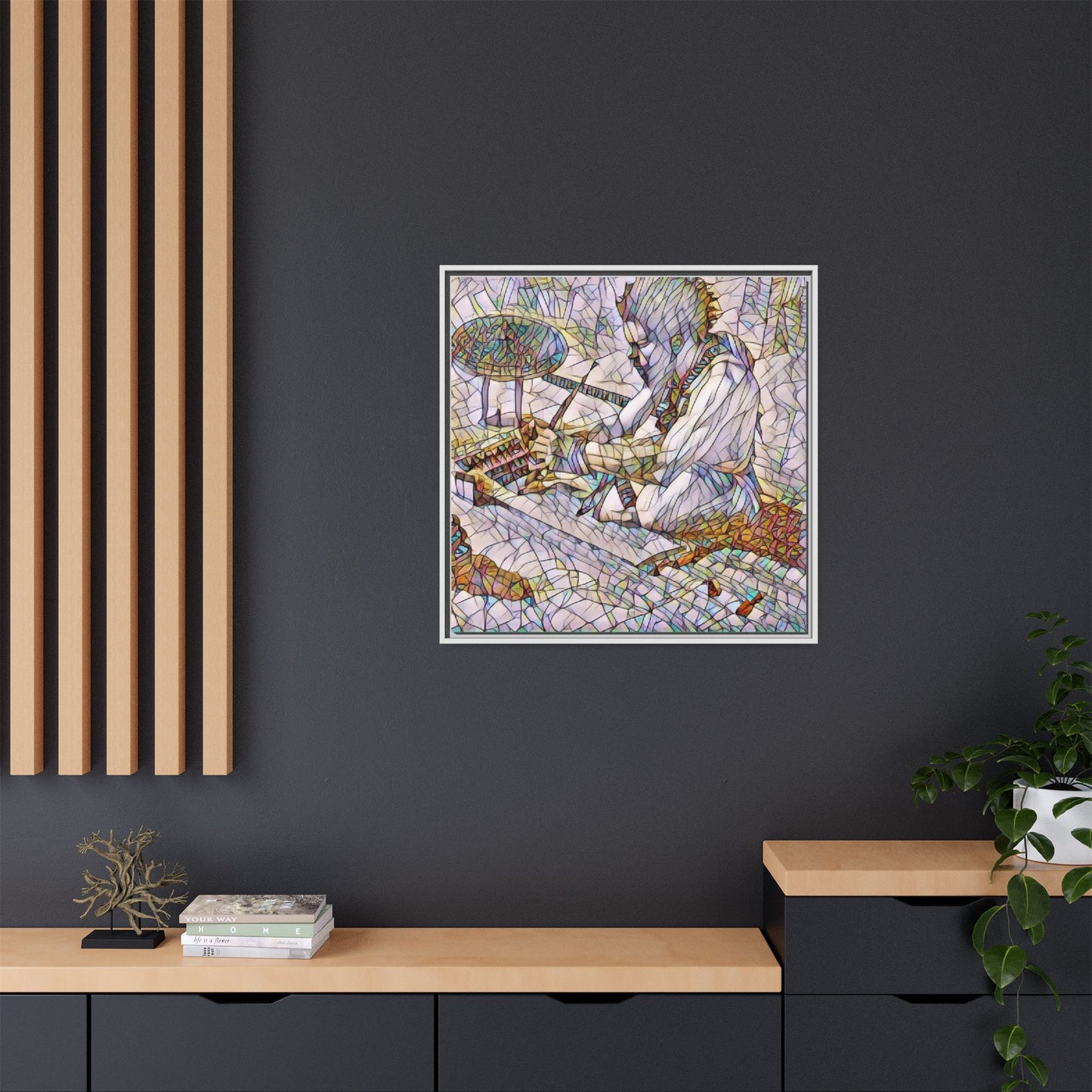 Framed Matte Canvas — Abstract Drummer Mosaic Wall Art