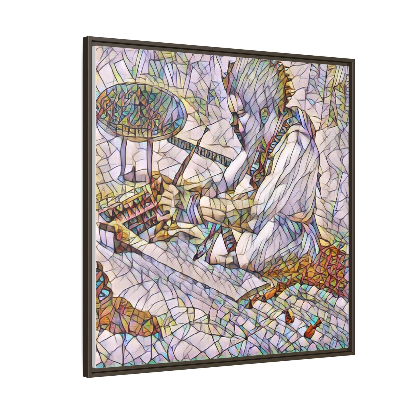 Framed Matte Canvas — Abstract Drummer Mosaic Wall Art