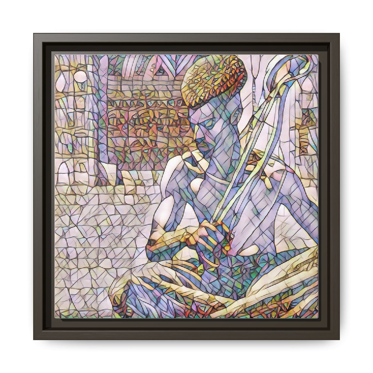 Framed Matte Canvas Art – Stained-Glass Style Musician Print