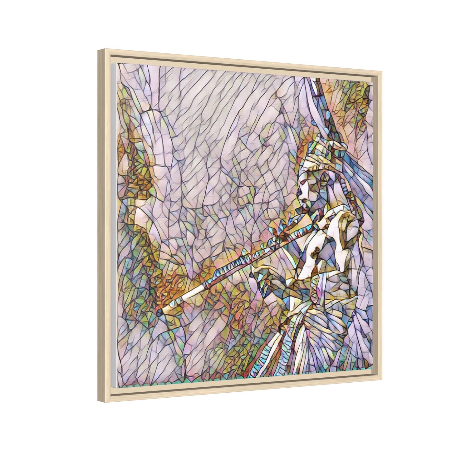 Abstract Tribal Flutist Matte Canvas Framed Wall Art