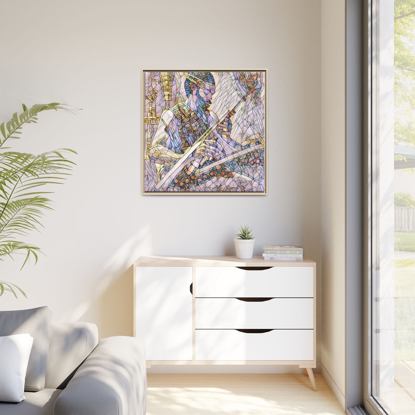 Framed Matte Canvas — Abstract Musician Stained-Glass Art Print