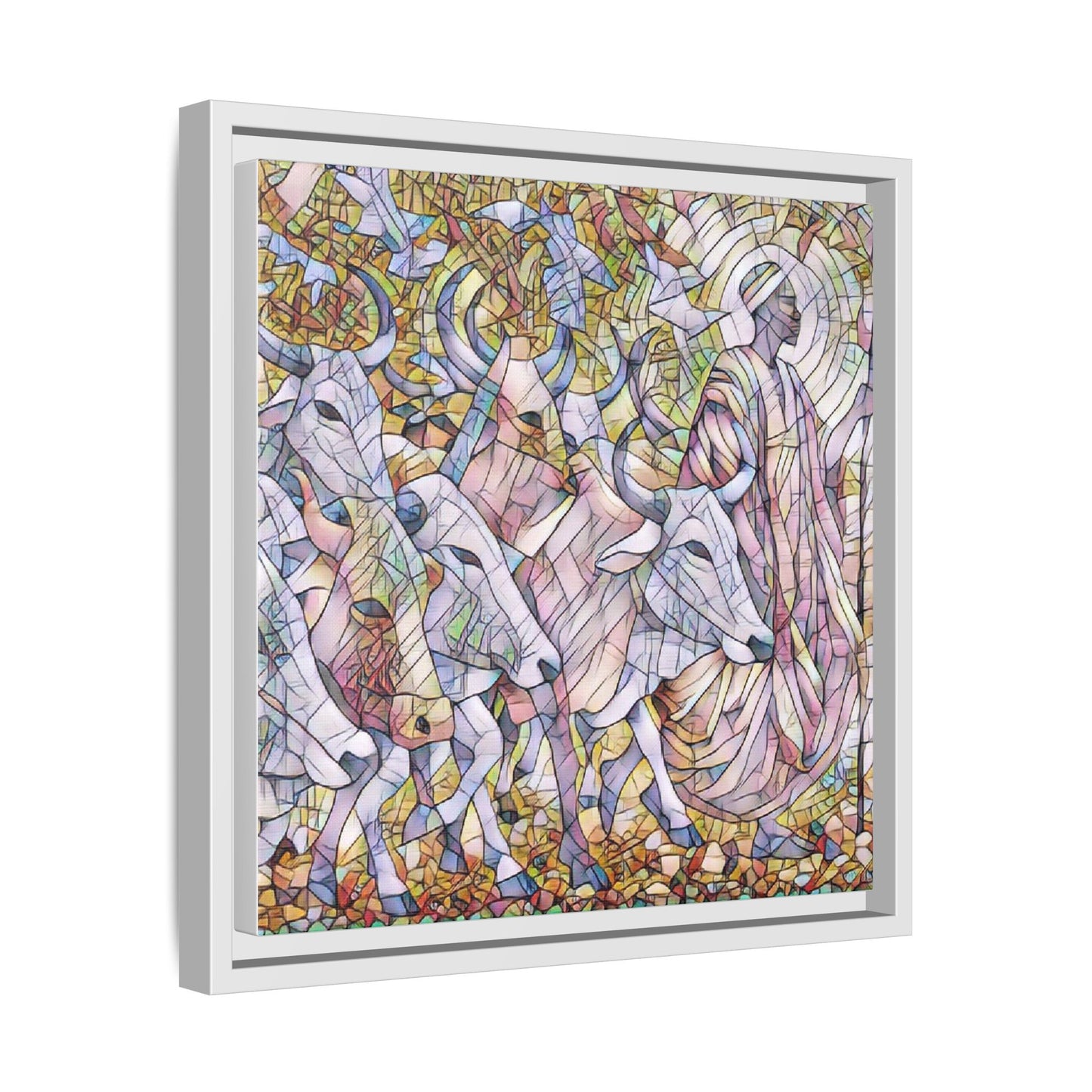 Framed Matte Canvas Art — Stained-Glass Style Cattle Herd