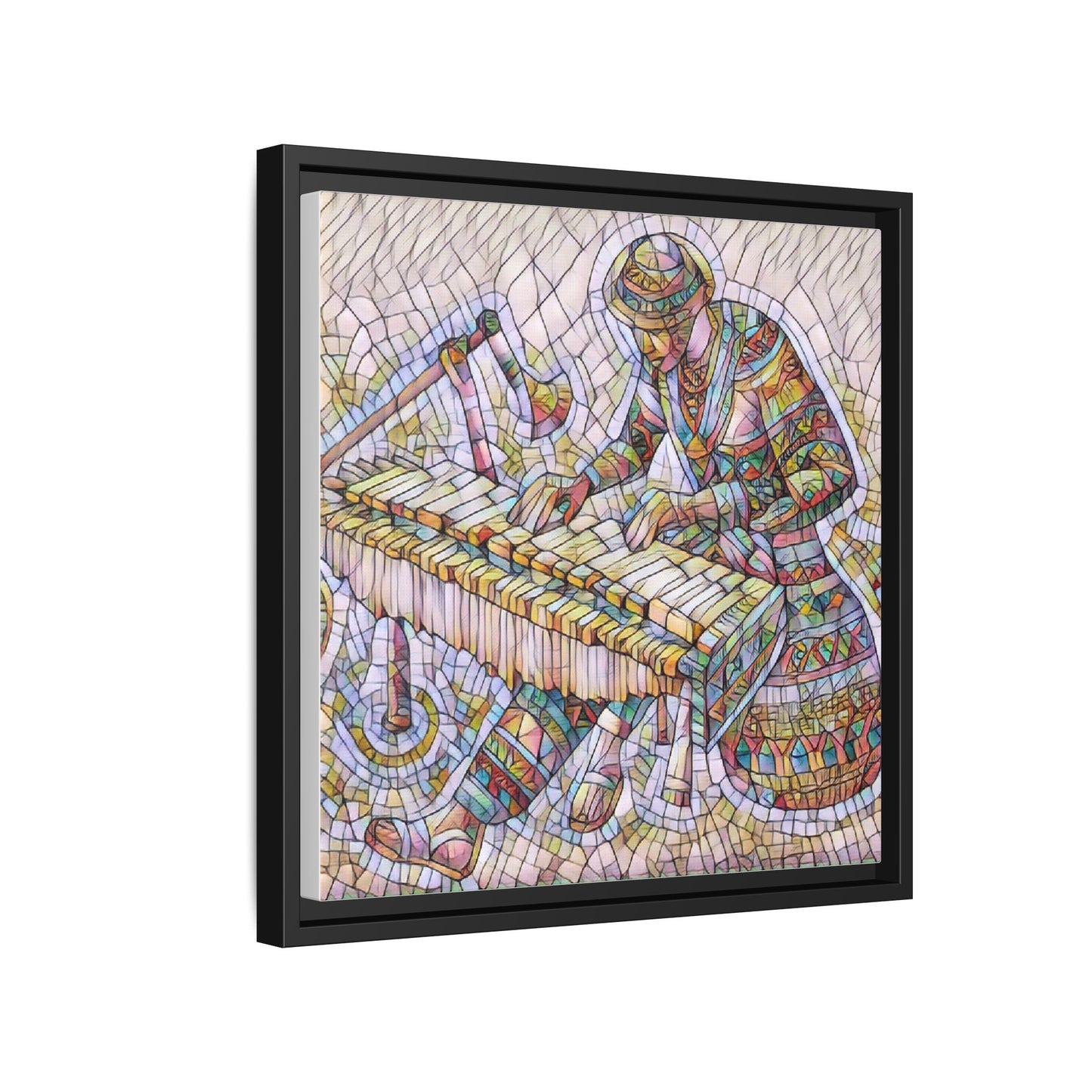 Framed Canvas Art - Colorful Mosaic Vibraphone Musician Print