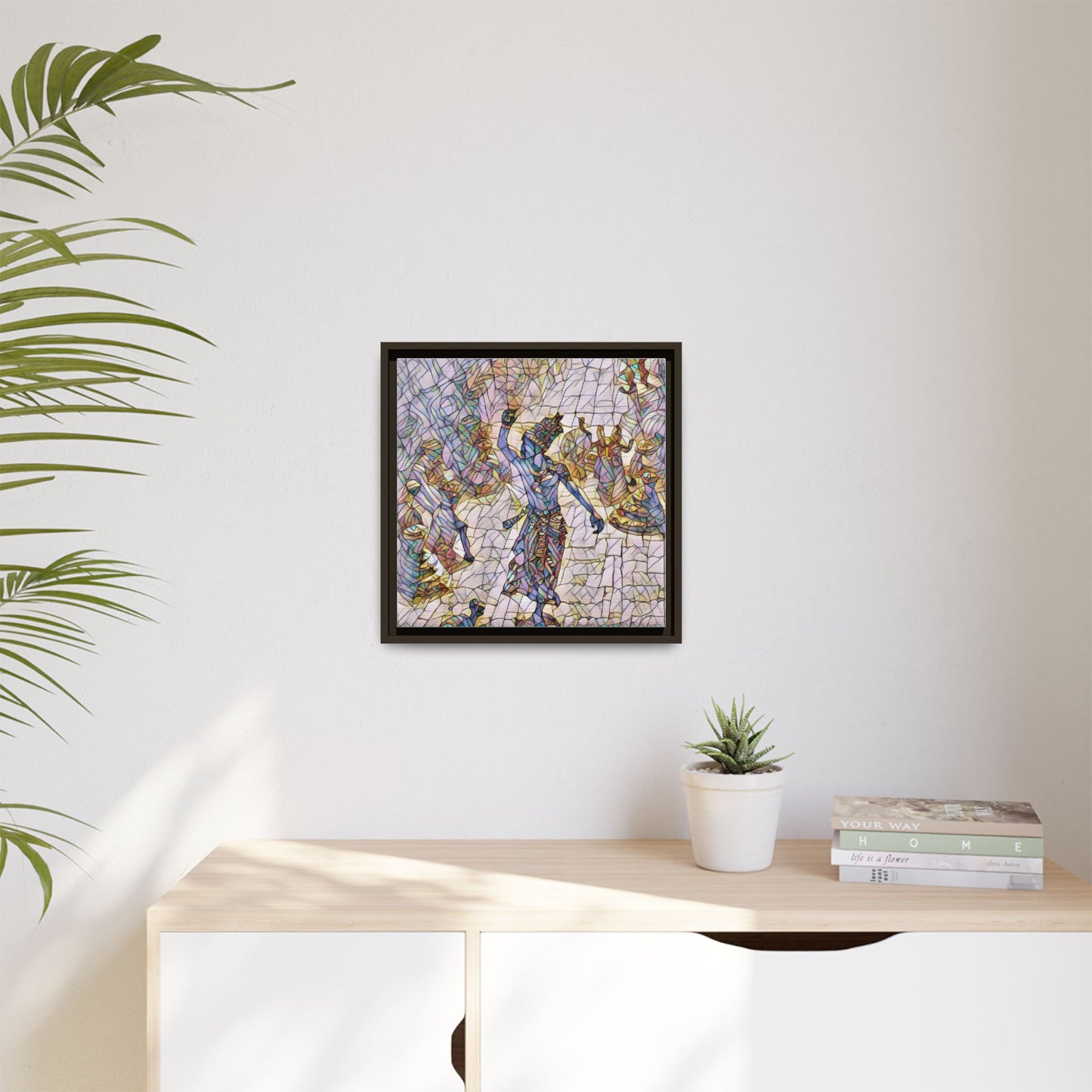 Framed Canvas Art — Colorful Mosaic Krishna Dance Print