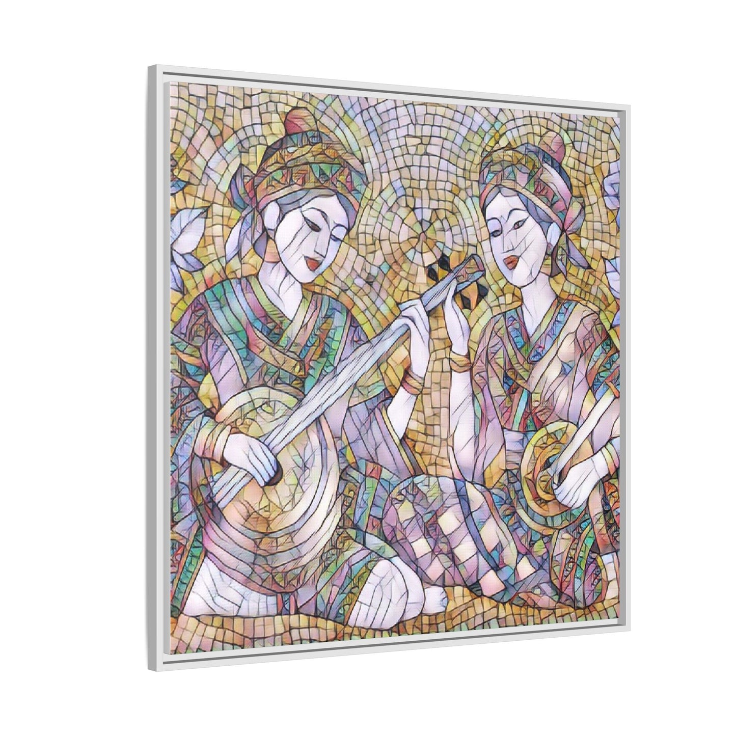 Framed Mosaic Musician Canvas Art — Ethnic Duo Wall Decor