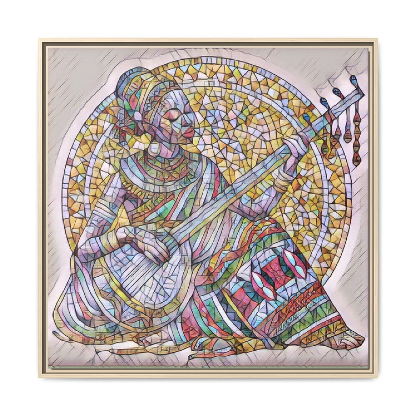 Framed Canvas Art - Colorful Mosaic Musician Wall Decor