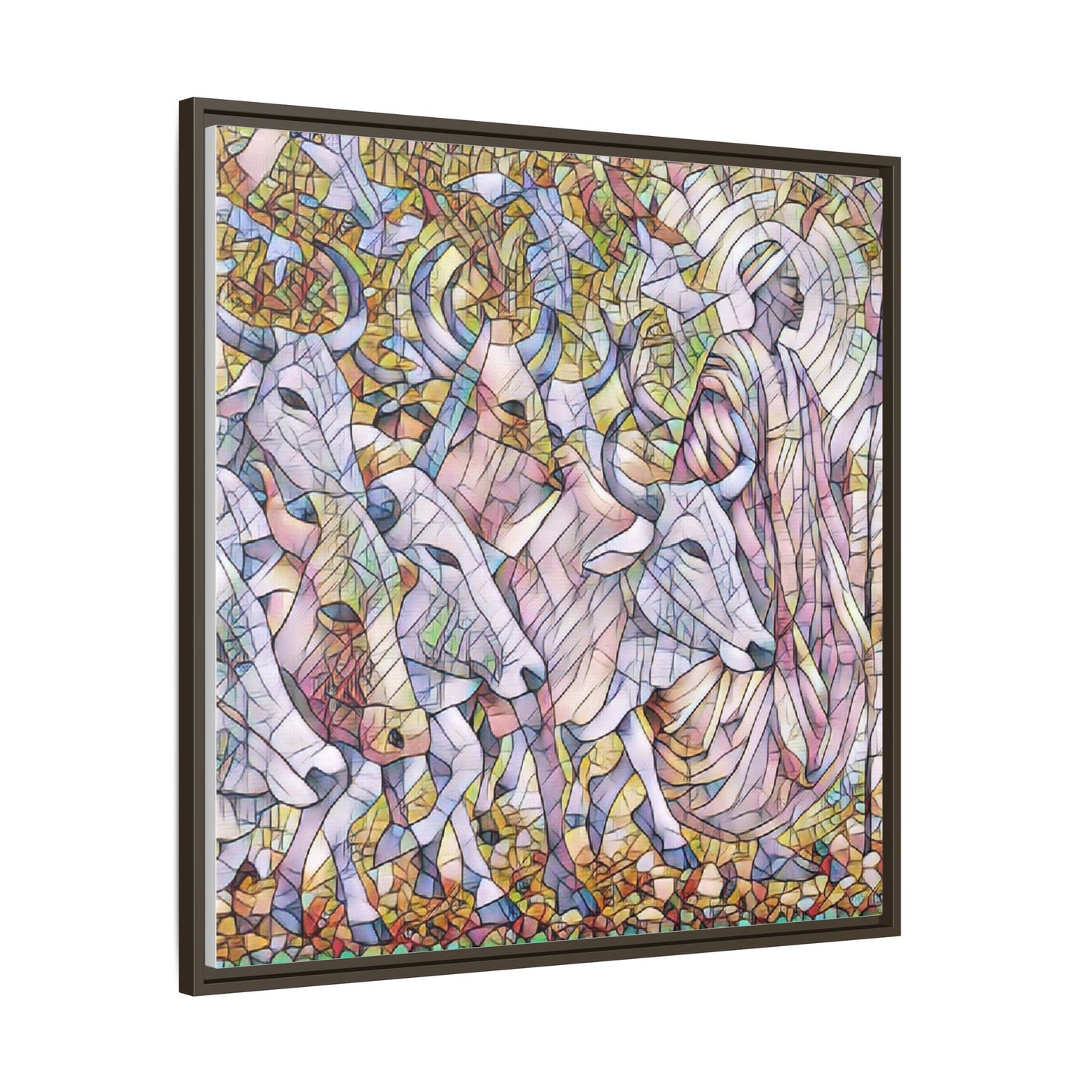 Framed Matte Canvas Art — Stained-Glass Style Cattle Herd
