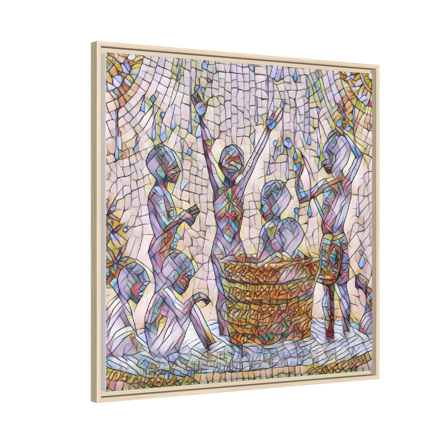 Framed Matte Canvas Art — Children Playing Mosaic Illustration