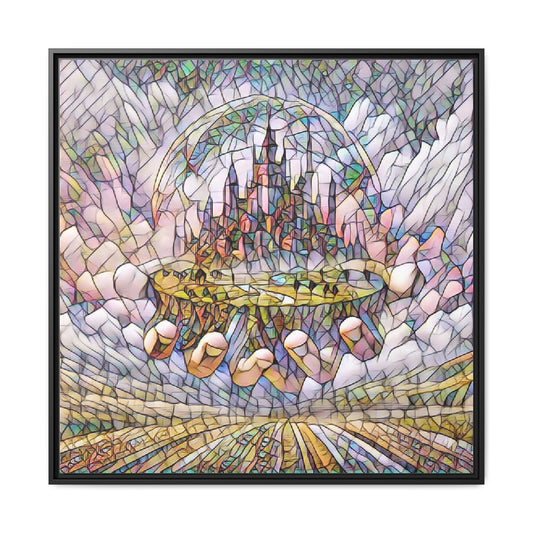 Framed Matte Canvas - Floating Castle in Hands Stained-Glass Art