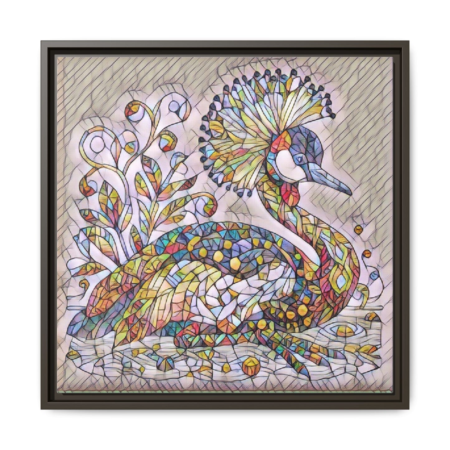 Colorful Peacock Mosaic Framed Canvas Art