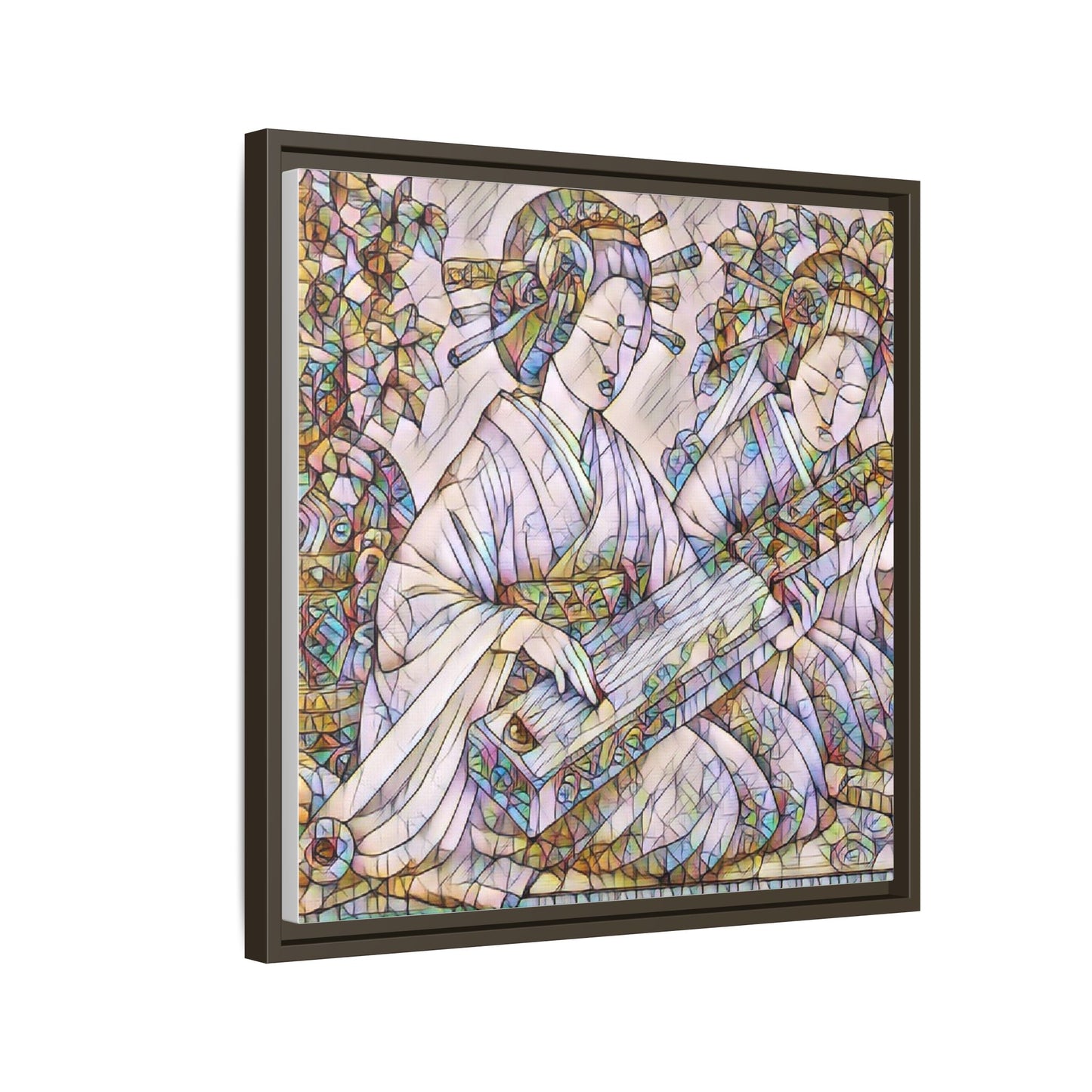 Framed Matte Canvas Print — Stained-Glass Geisha Duo