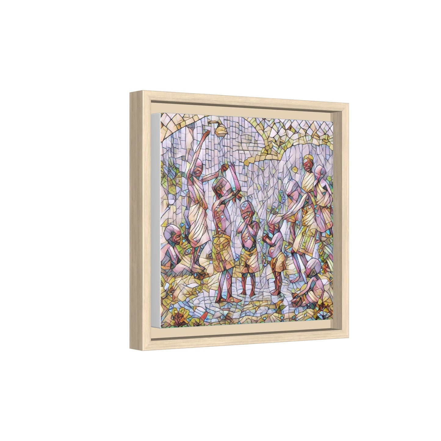 Framed Matte Canvas – Colorful Mosaic Children Playing Wall Art