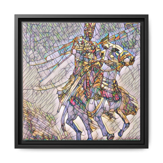Stained-Glass Knight on Horse — Framed Matte Canvas Wall Art