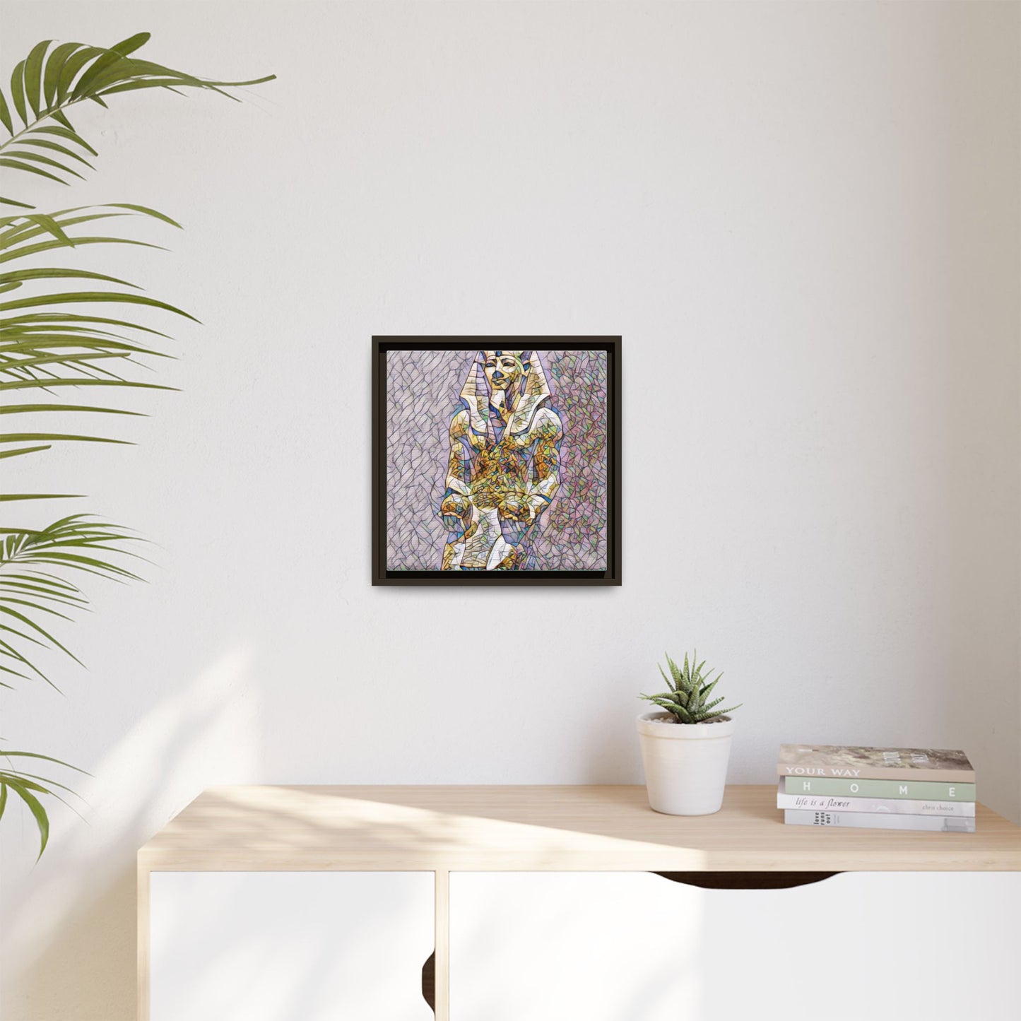 Framed Abstract Pharaoh Matte Canvas Wall Art — Multicolor Egyptian Statue Print