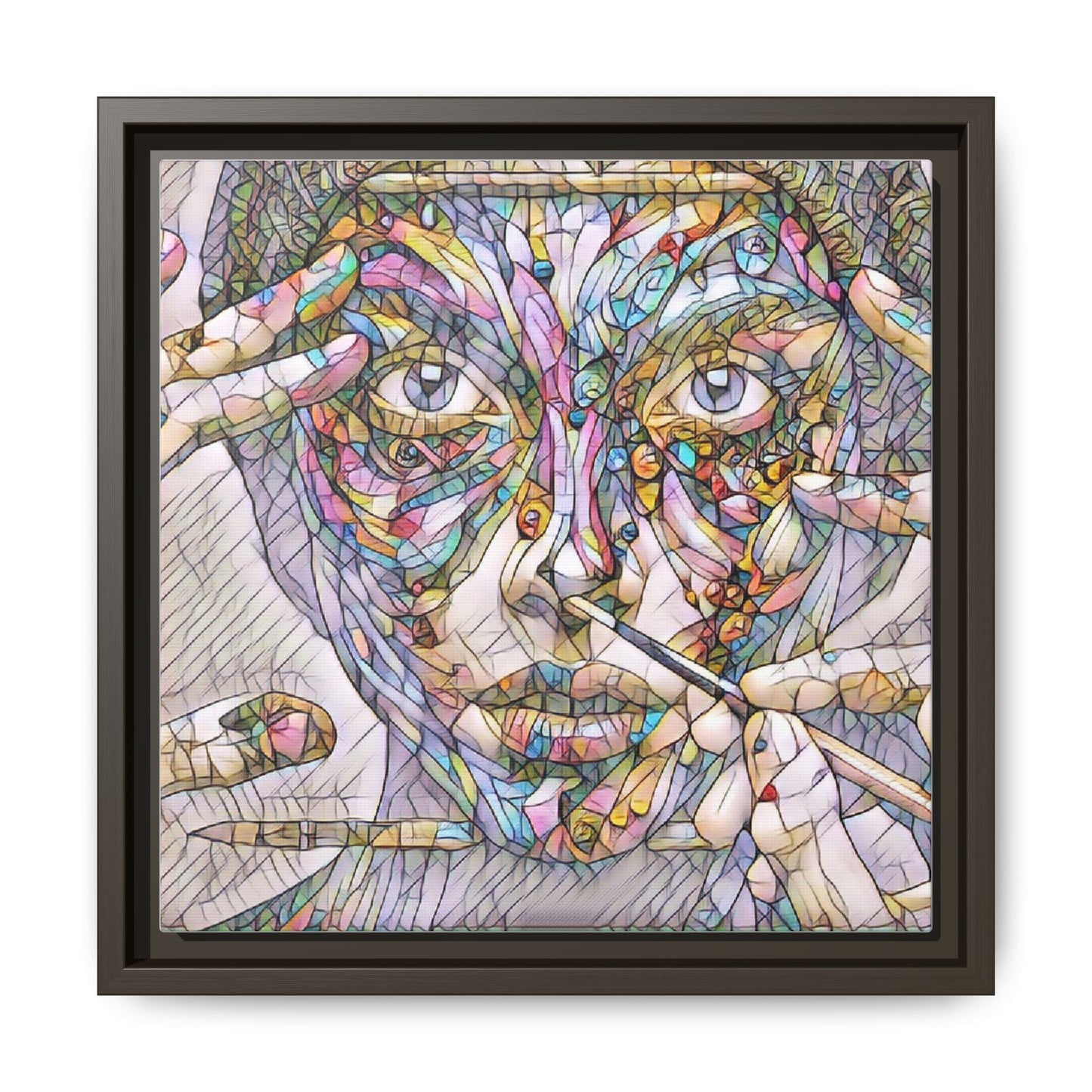 Framed Abstract Mosaic Face Canvas — Colorful Modern Wall Art