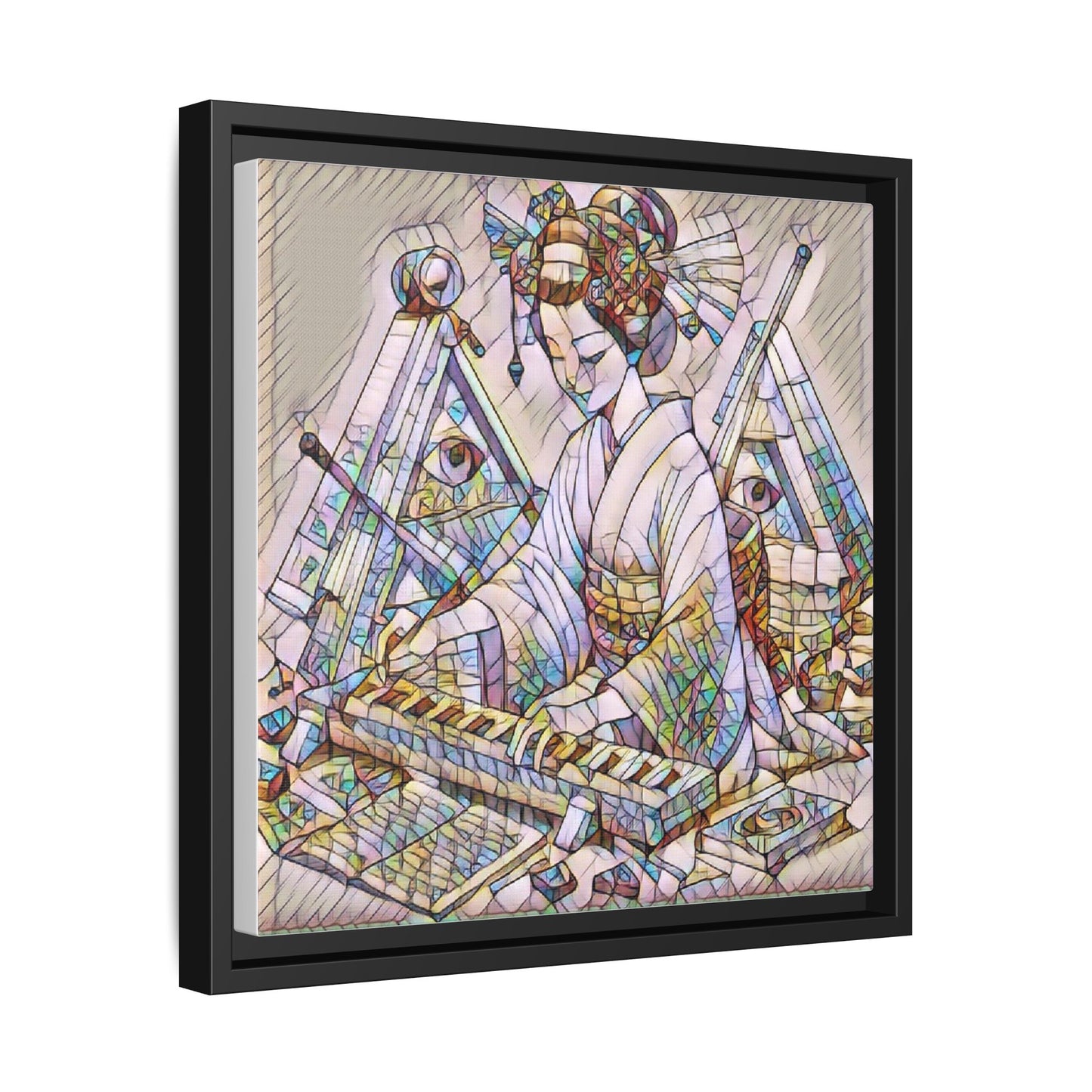 Framed Matte Canvas: Stained-Glass Geisha Wall Art