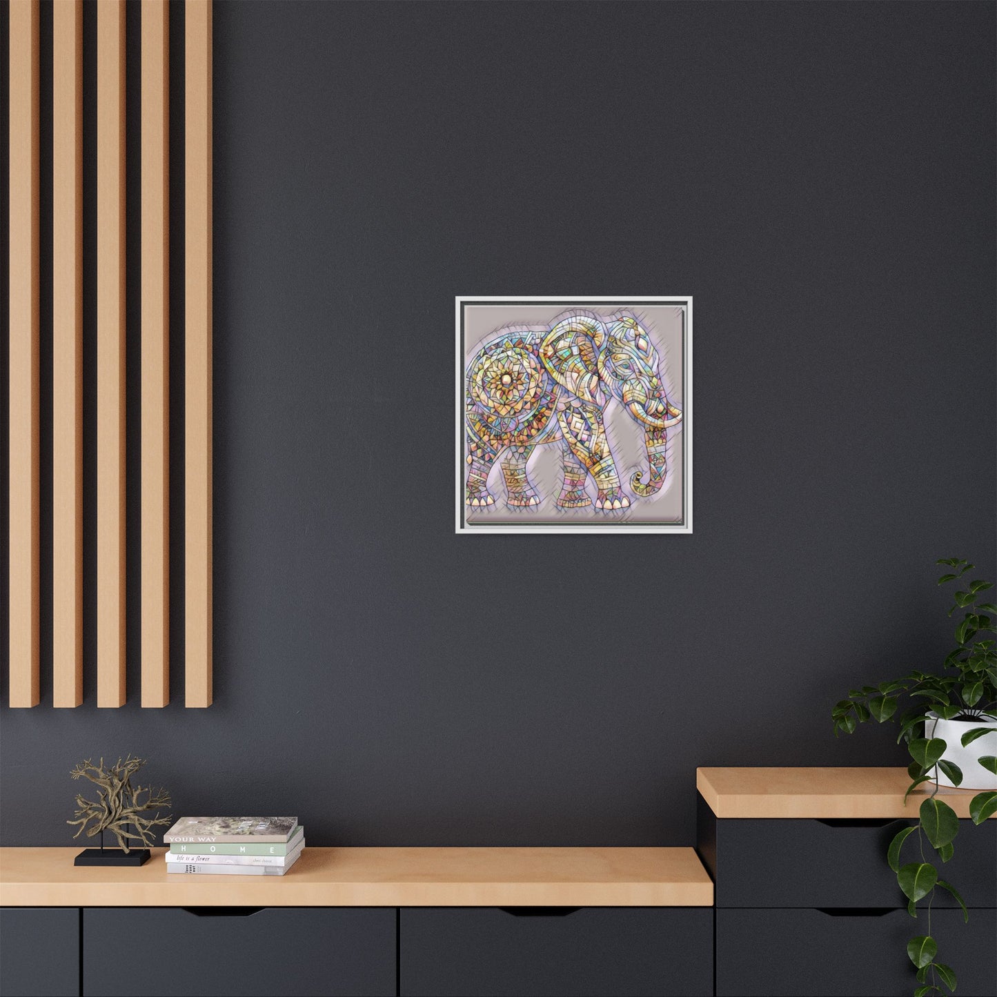 Colorful Mosaic Elephant Framed Canvas Print