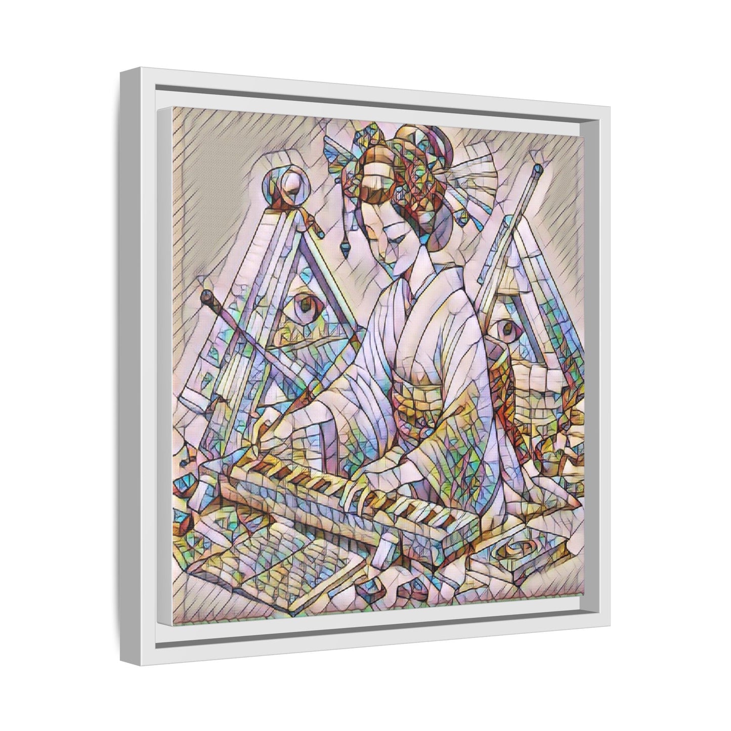 Framed Matte Canvas: Stained-Glass Geisha Wall Art