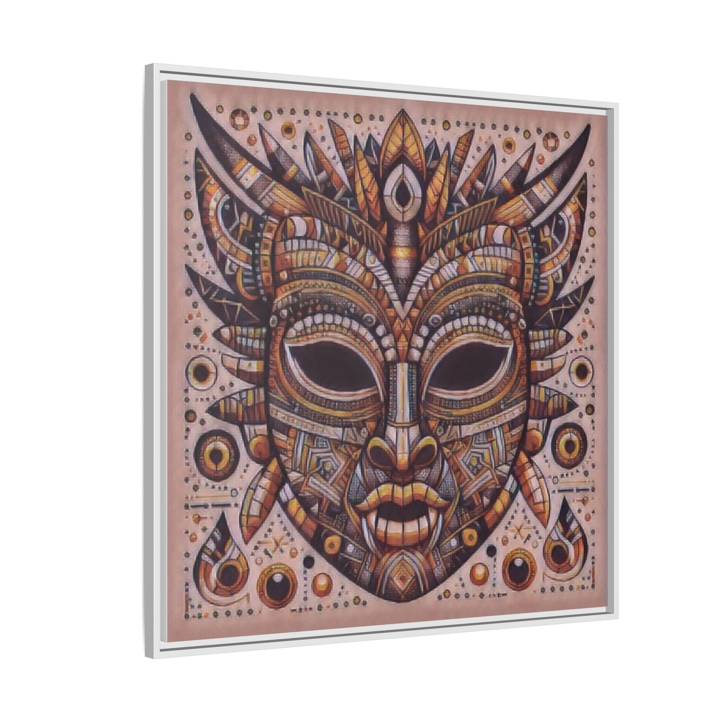 Tribal Mask Framed Canvas Art — Multicolor Matte Wall Decor