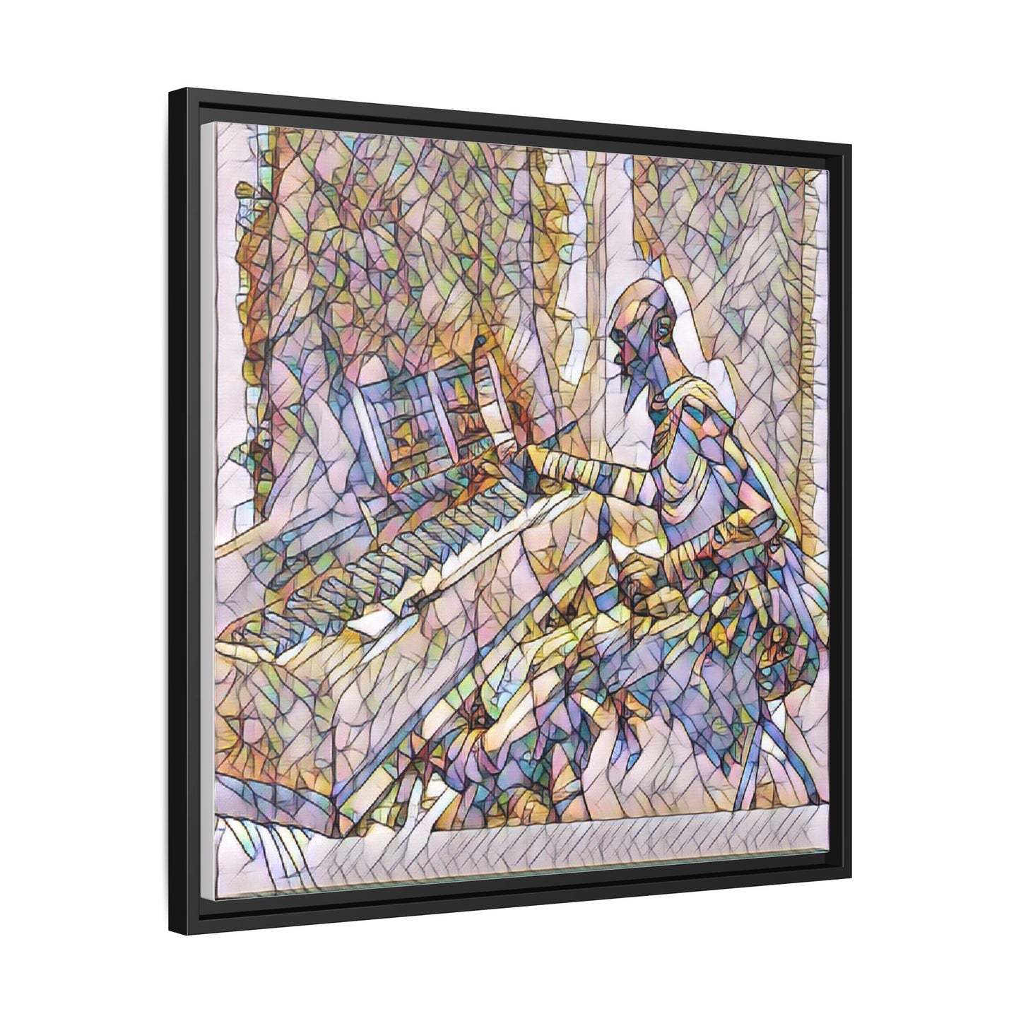 Framed Matte Canvas Art — Colorful Abstract Musician at Piano