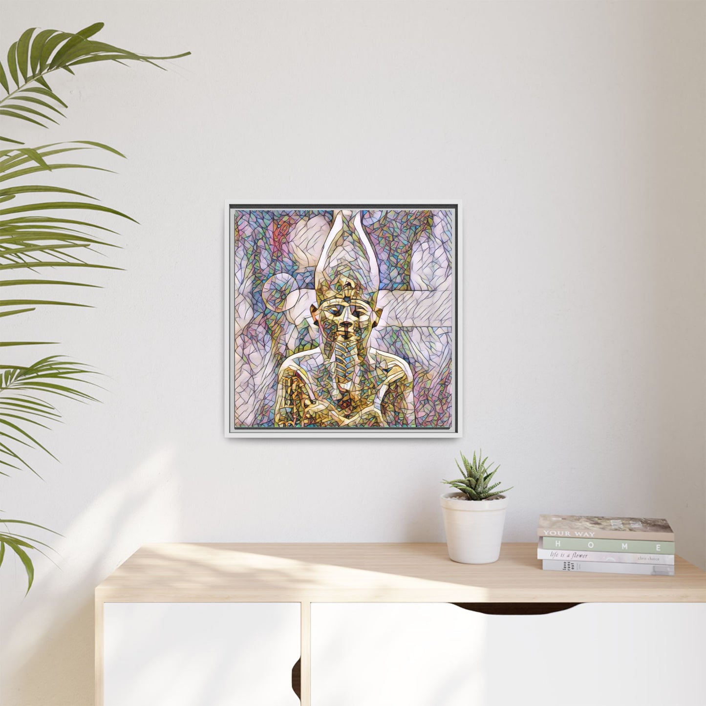 Egyptian Pharaoh Stained-Glass Style Matte Canvas Print, Framed