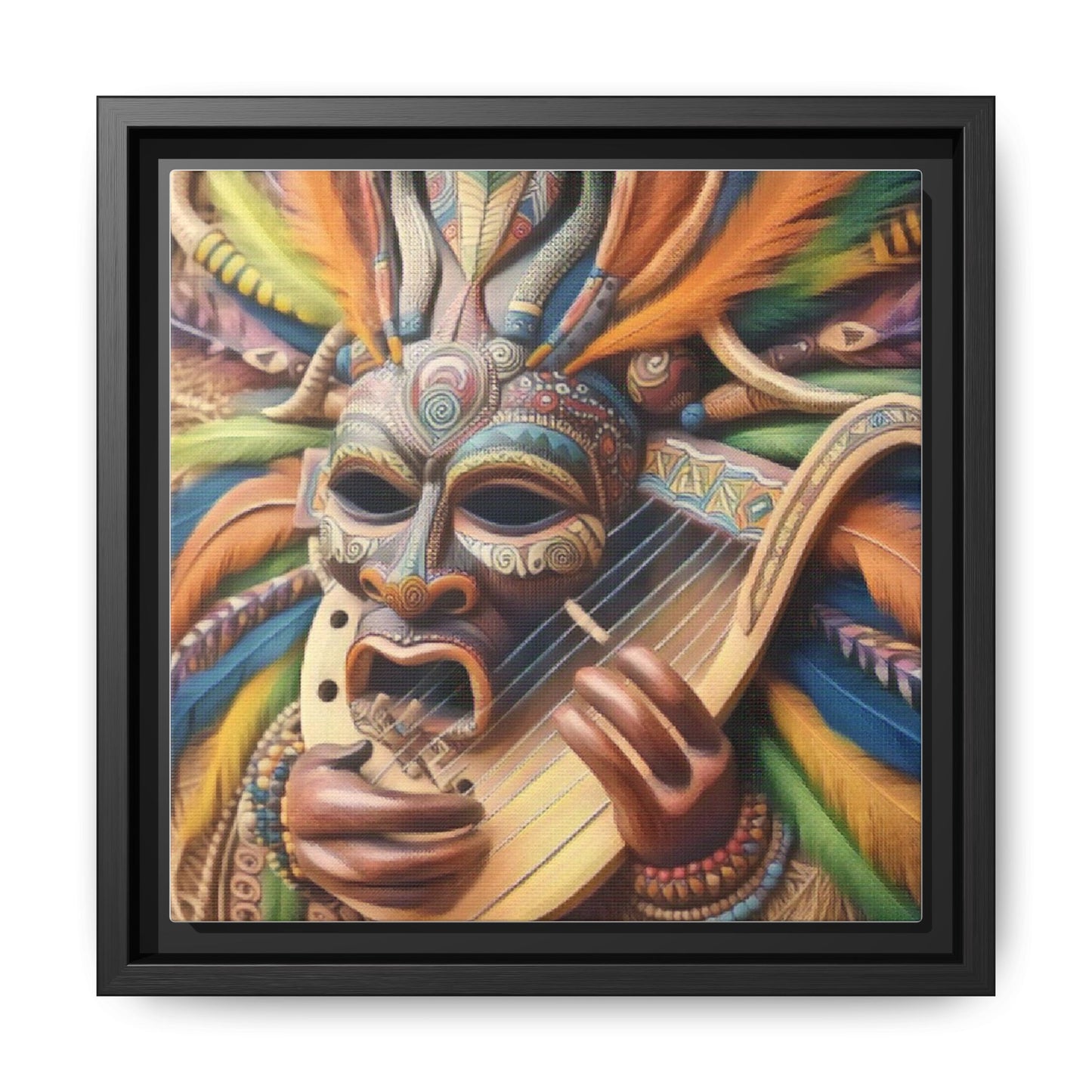 Colorful Tribal Mask Canvas — Framed Matte Wall Art