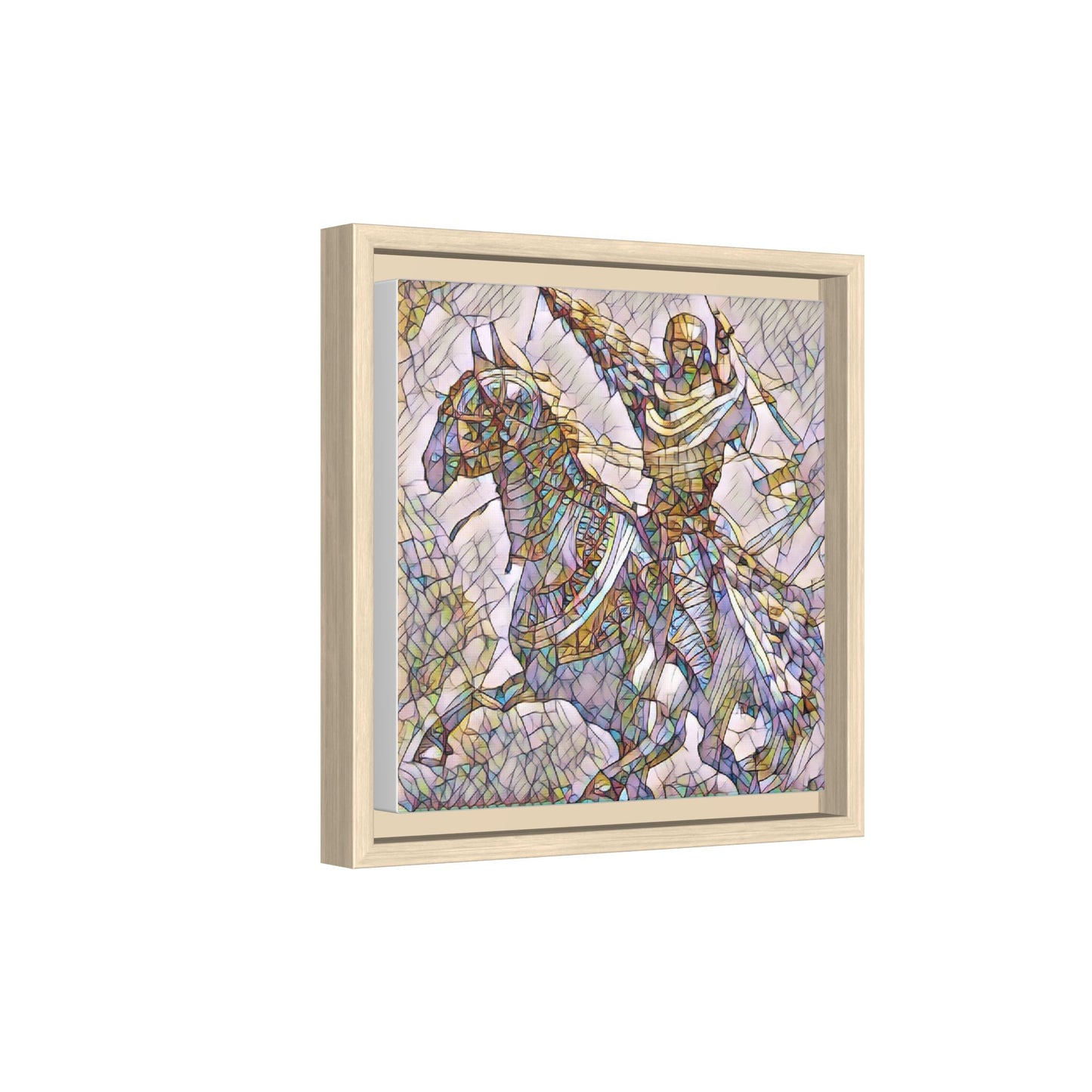 Framed Matte Canvas Print — Stained Glass Knight on Horse Artwork