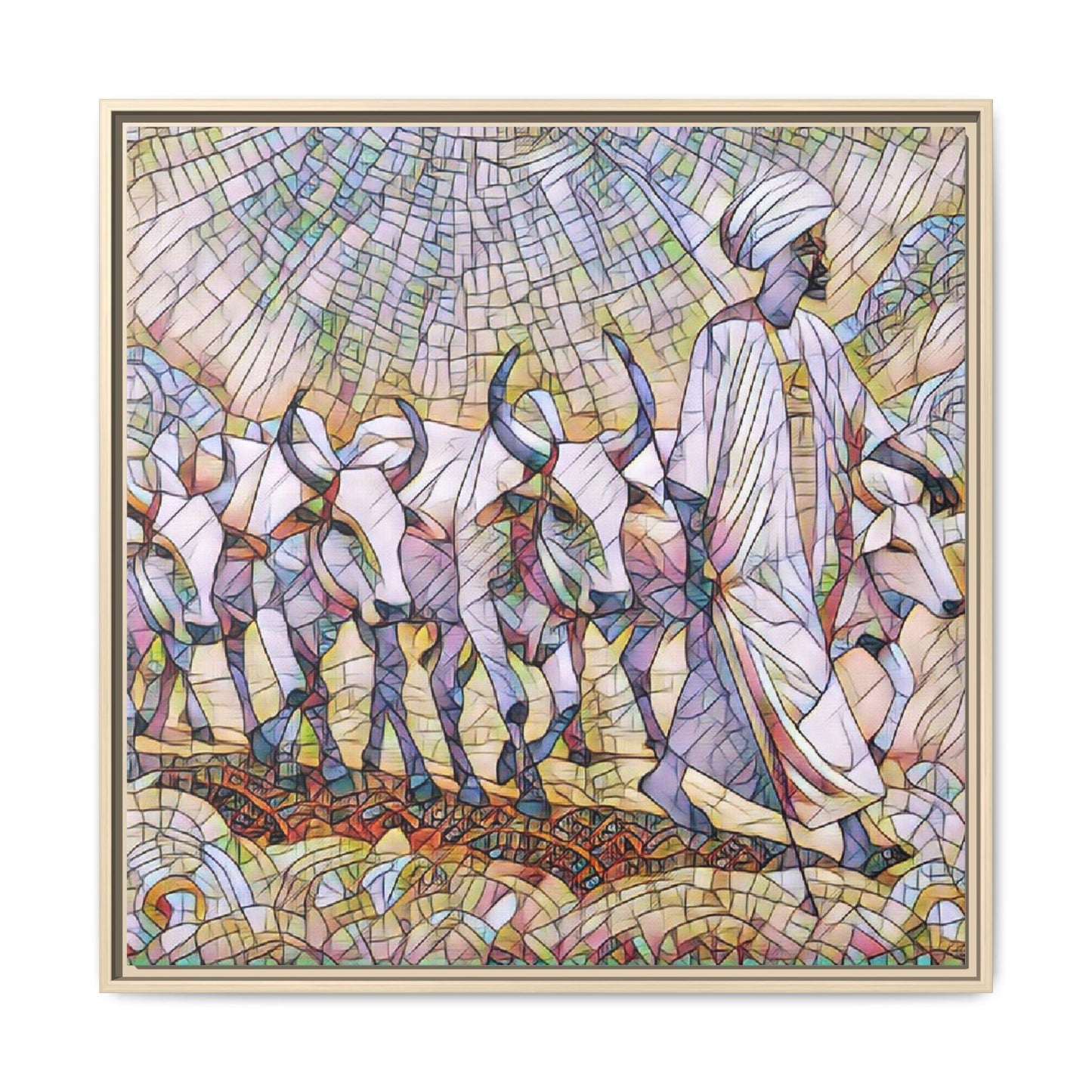 Framed Matte Canvas Art — African Herdsman Mosaic Print